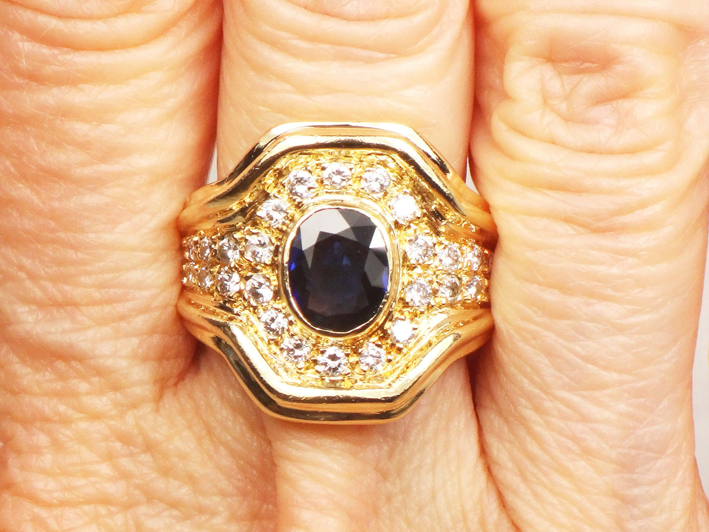 Vintage 14k Yellow Gold GIA Certified Natural Blue Sapphire and Natural Diamond Ring Size 6