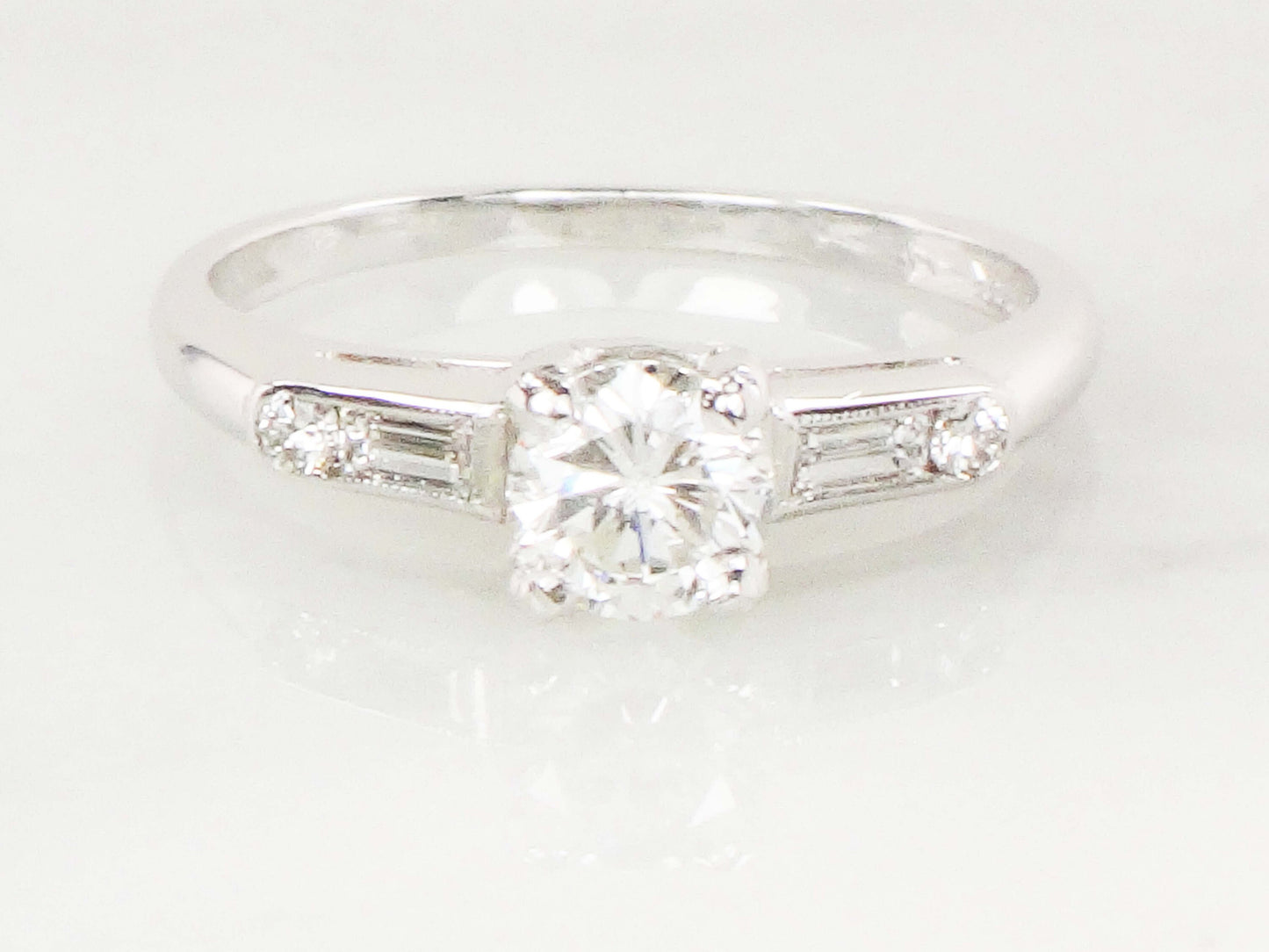 Vintage 14k White Gold Natural Diamond Engagement Ring GIA Certified .52 Carat Round Brilliant Diamond Engagement Ring Size 6.5