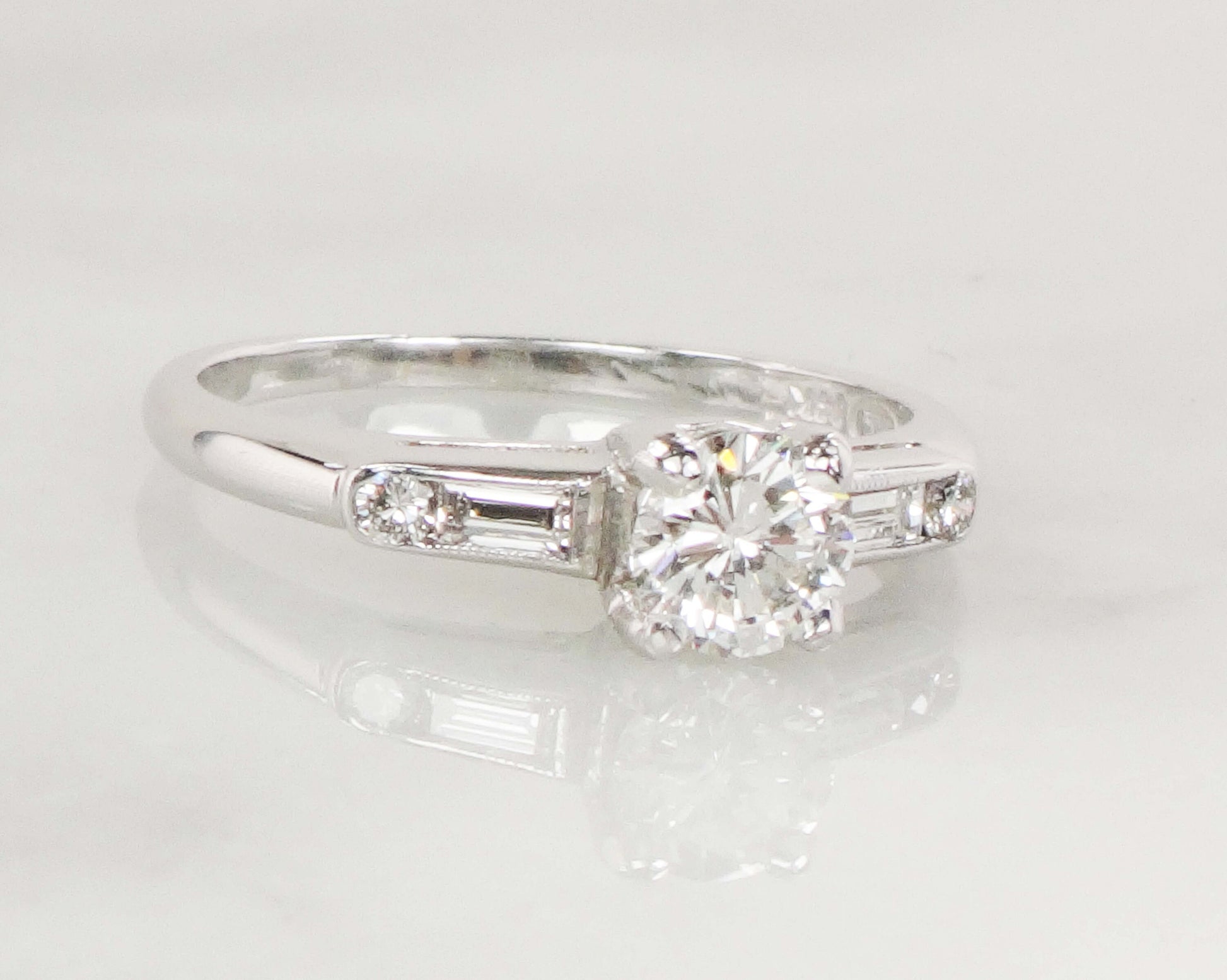 Vintage 14k White Gold Natural Diamond Engagement Ring GIA Certified .52 Carat Round Brilliant Diamond Engagement Ring Size 6.5