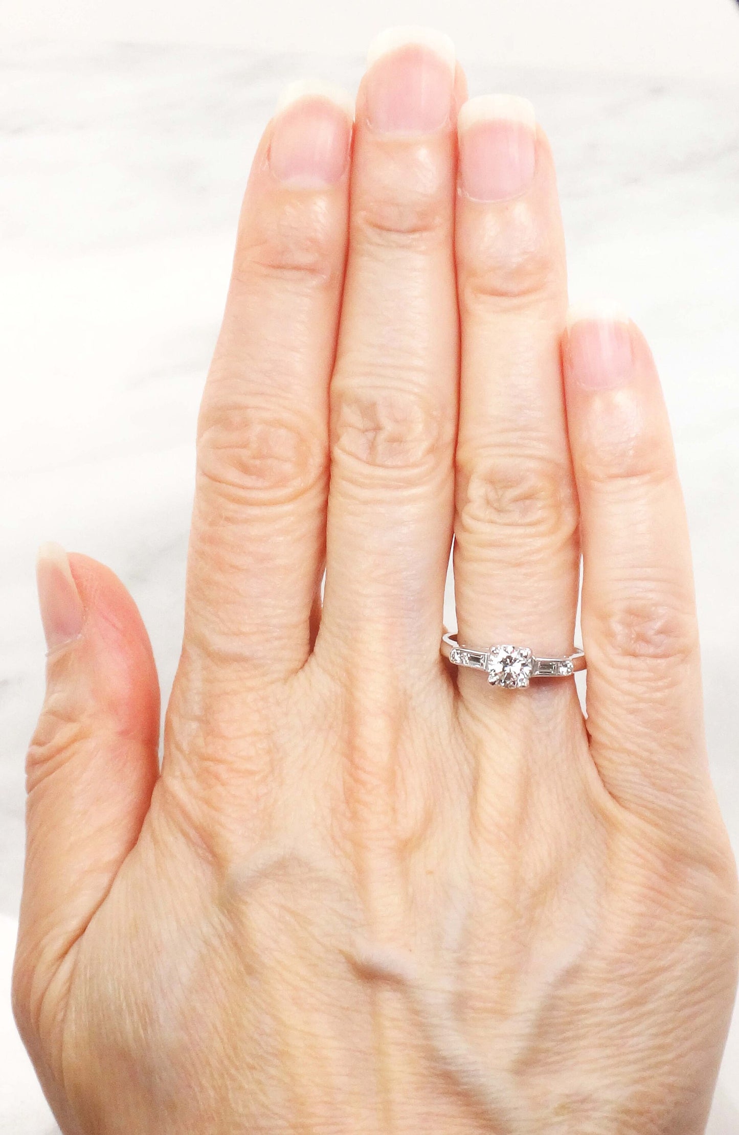 Vintage 14k White Gold Natural Diamond Engagement Ring GIA Certified .52 Carat Round Brilliant Diamond Engagement Ring Size 6.5