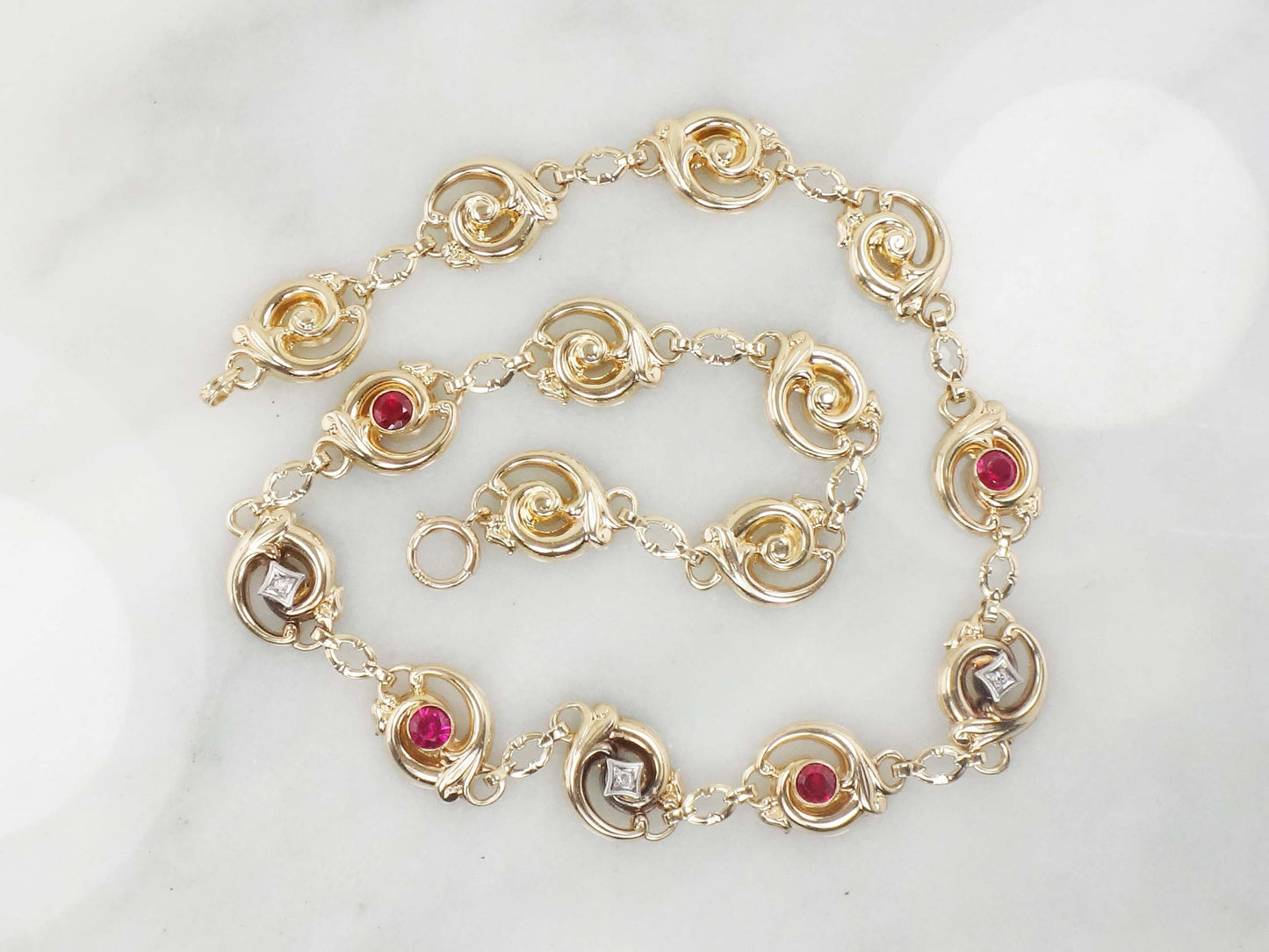 Vintage Ruby and Diamond Choker Necklace 10k Two Tone Gold Esemco Diamond & Ruby Choker Necklace 15.25"