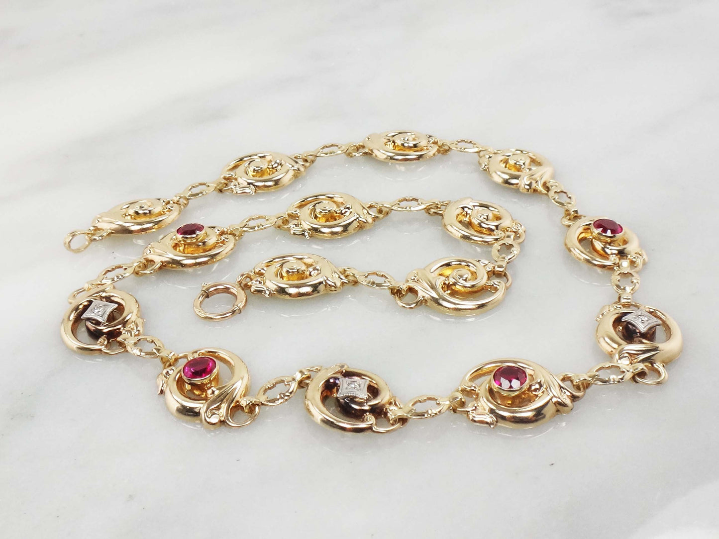Vintage Ruby and Diamond Choker Necklace 10k Two Tone Gold Esemco Diamond & Ruby Choker Necklace 15.25"
