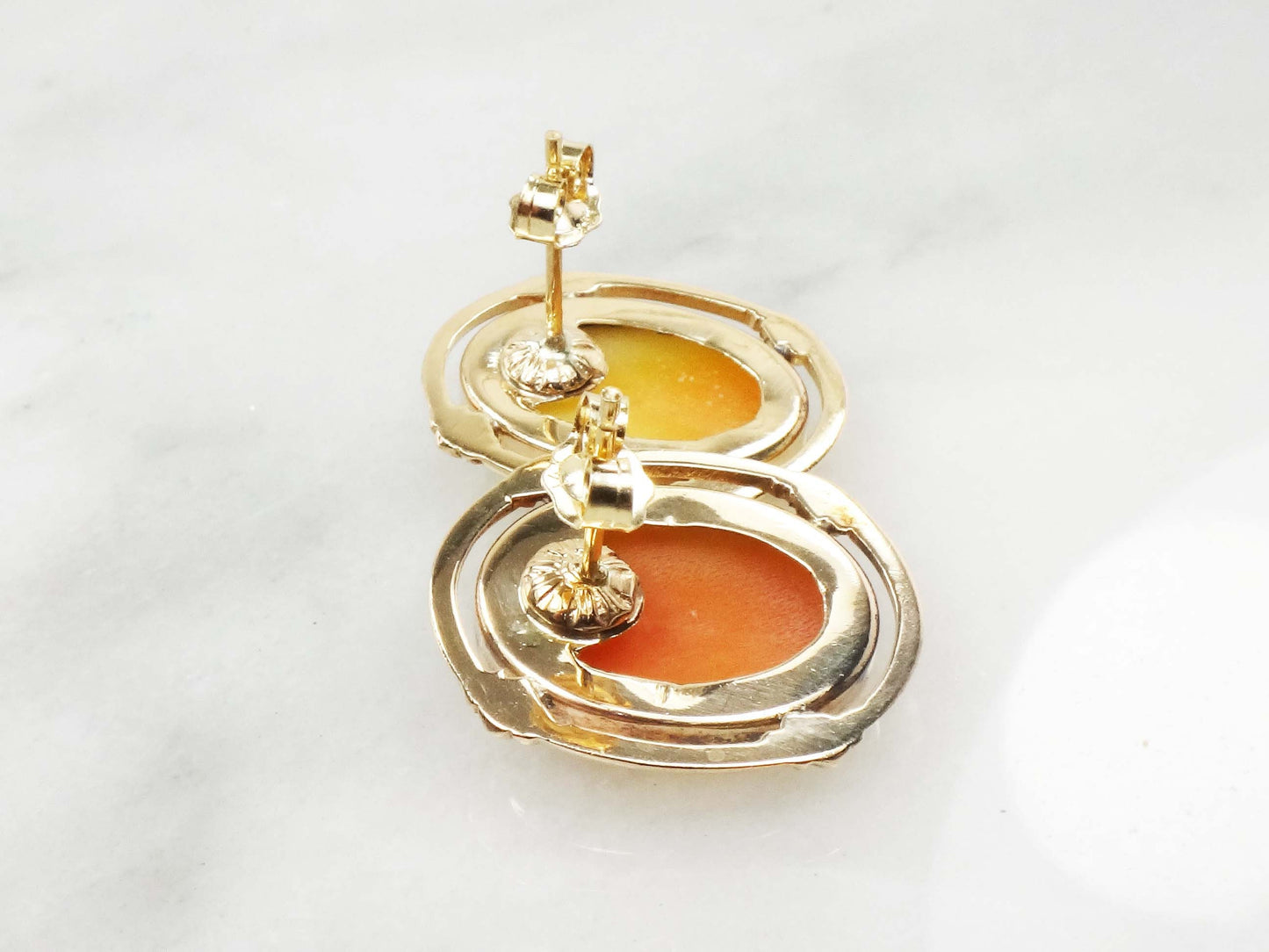 Vintage 14k Yellow Gold Cameo Stud Earrings with Post Backs