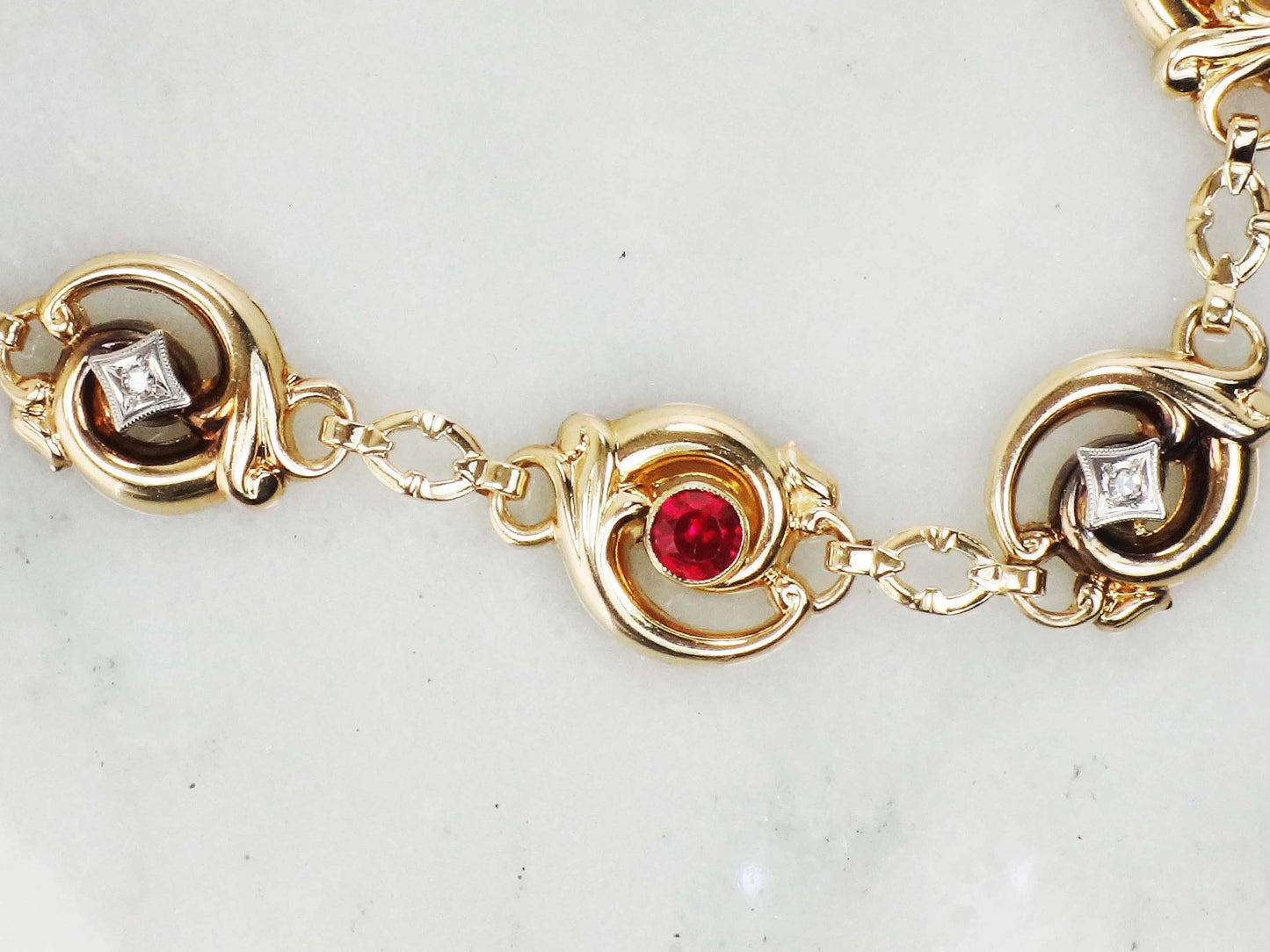 Vintage Ruby and Diamond Choker Necklace 10k Two Tone Gold Esemco Diamond & Ruby Choker Necklace 15.25"