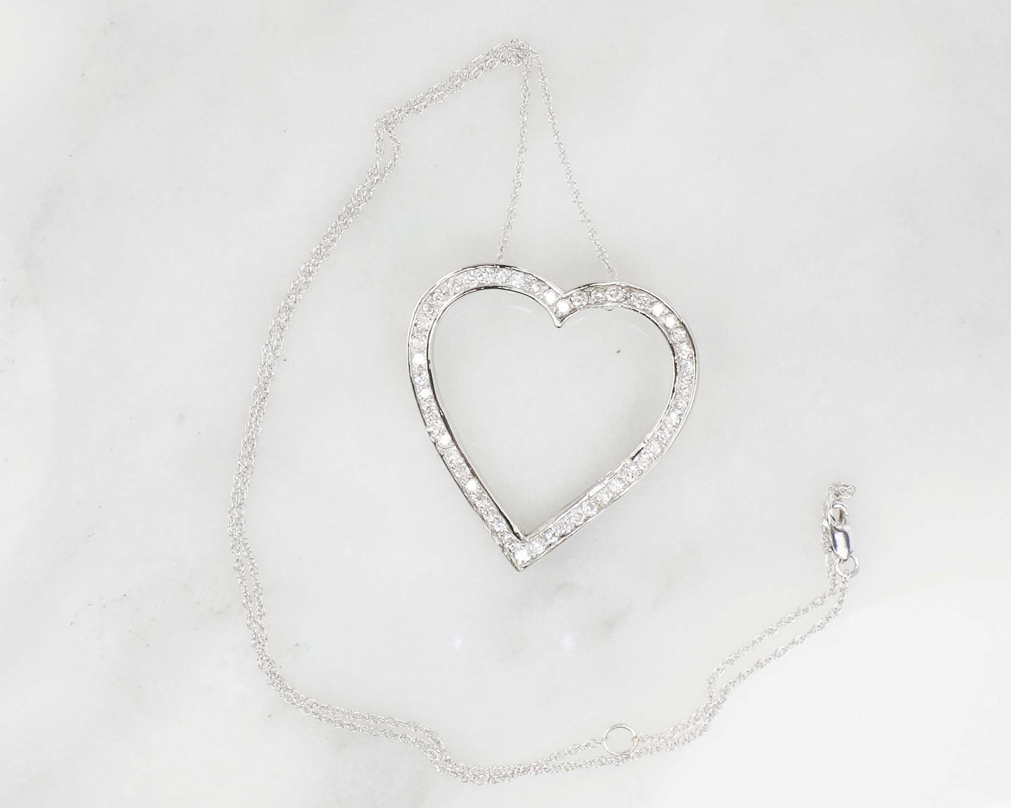 1.25 CT Diamond Heart Pendant Necklace: 14k White Gold, Adjustable Chain