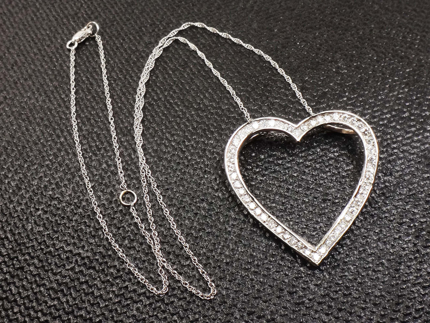 Large 14k White Gold Open Heart Natural Diamond Necklace, 1.25 CT TDW Diamond Heart Pendant, 16" or 18" Adjustable Length