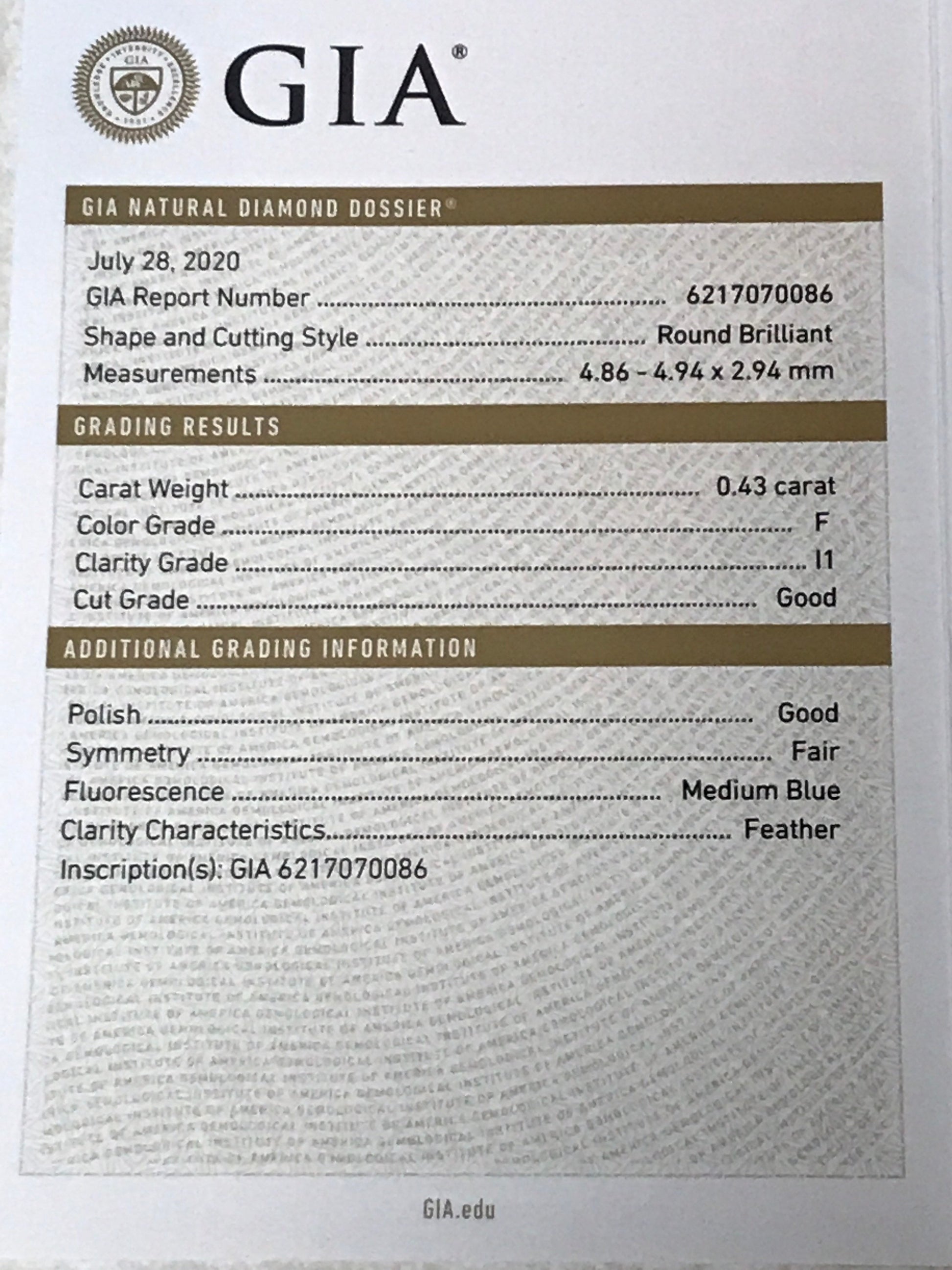 Vintage 14k White Gold Diamond Engagement Ring: .43 Carat GIA Certified