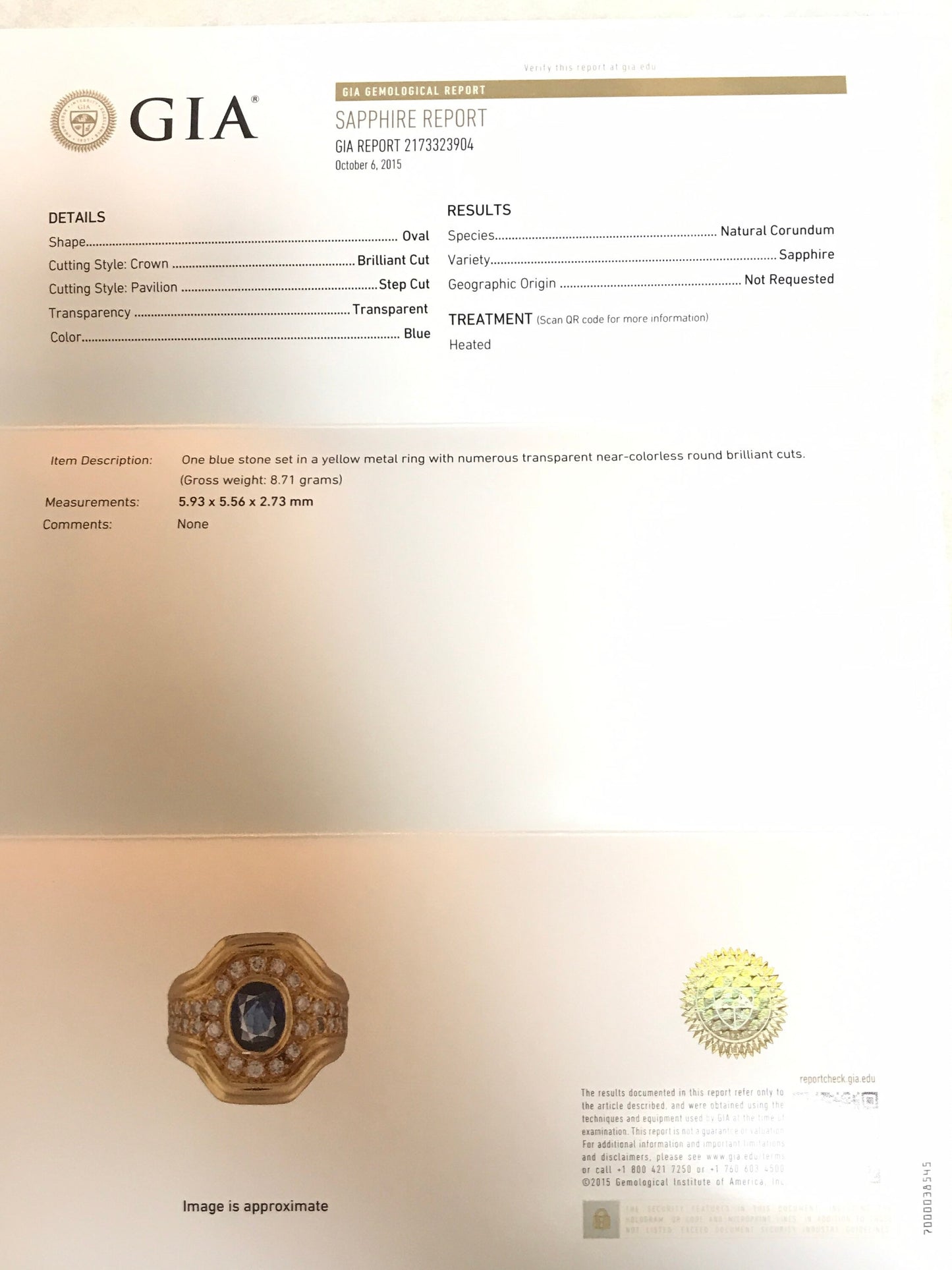 Vintage 14k Yellow Gold GIA Certified Natural Blue Sapphire and Natural Diamond Ring Size 6