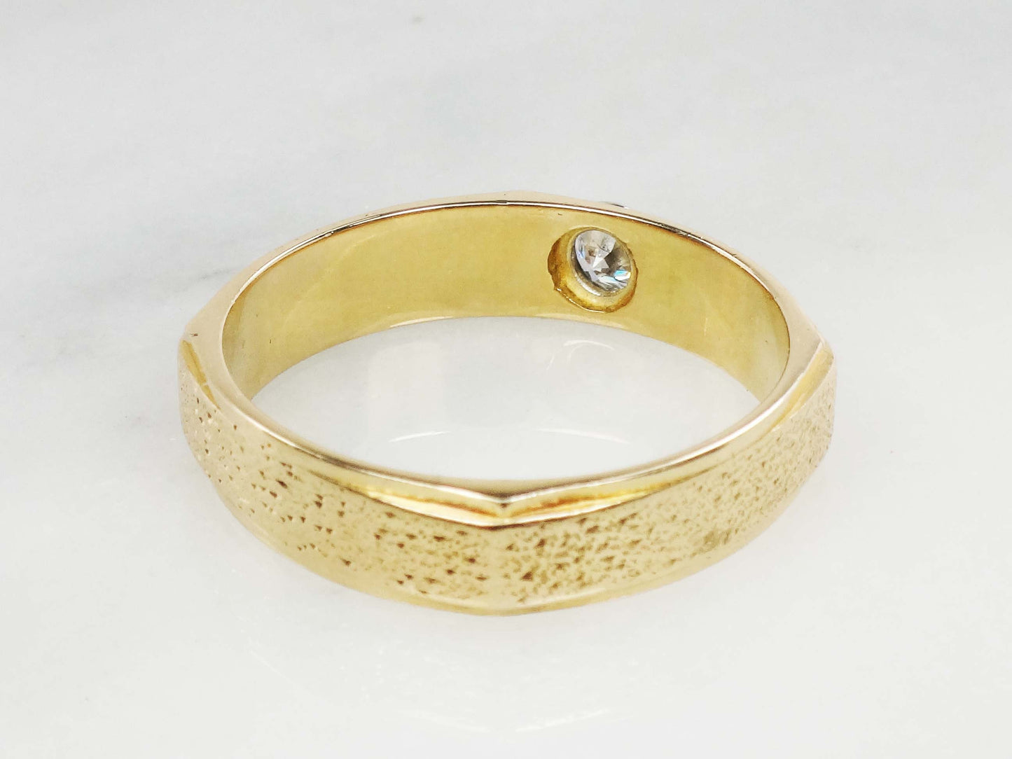Vintage 14k Yellow Gold Men's Diamond Wedding Band Unisex Approx. .25 CT Solitaire Natural Diamond Ring Size 12 3/4