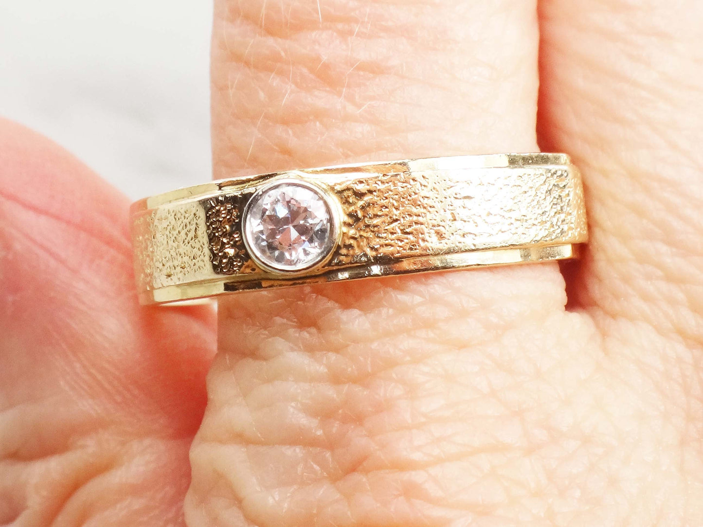 Vintage 14k Yellow Gold Diamond Solitaire Wedding Band - Size 12 3/4