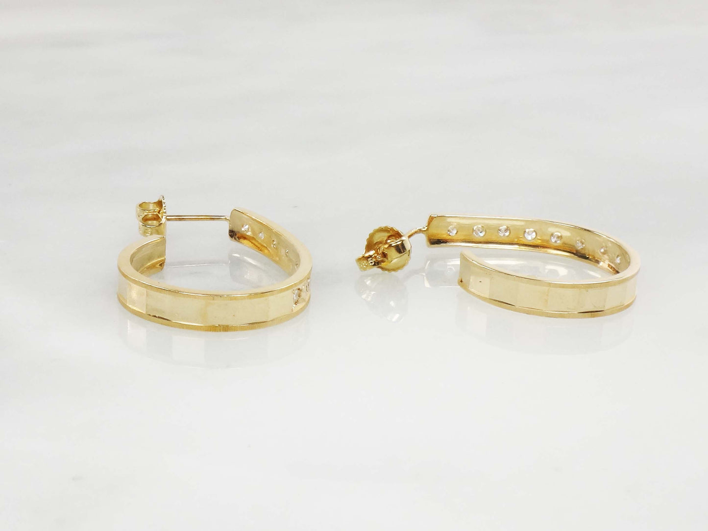 Vintage 14k Yellow Gold Natural Diamond Half Hoop Earrings Approx .40 CT TDW Large Gold Diamond Earrings