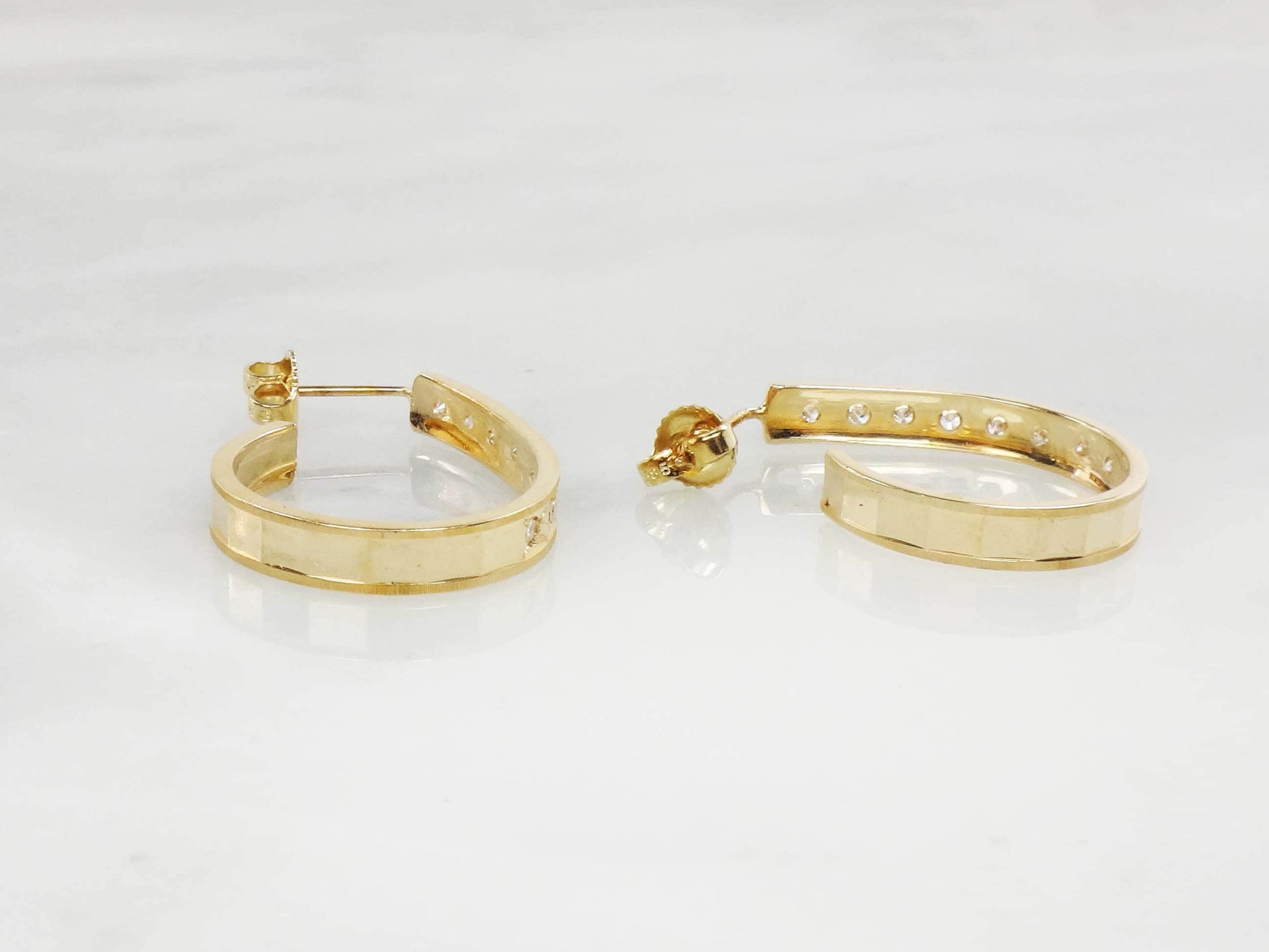 Vintage 14k Yellow Gold Diamond Half Hoop Earrings (.40 CT TDW)