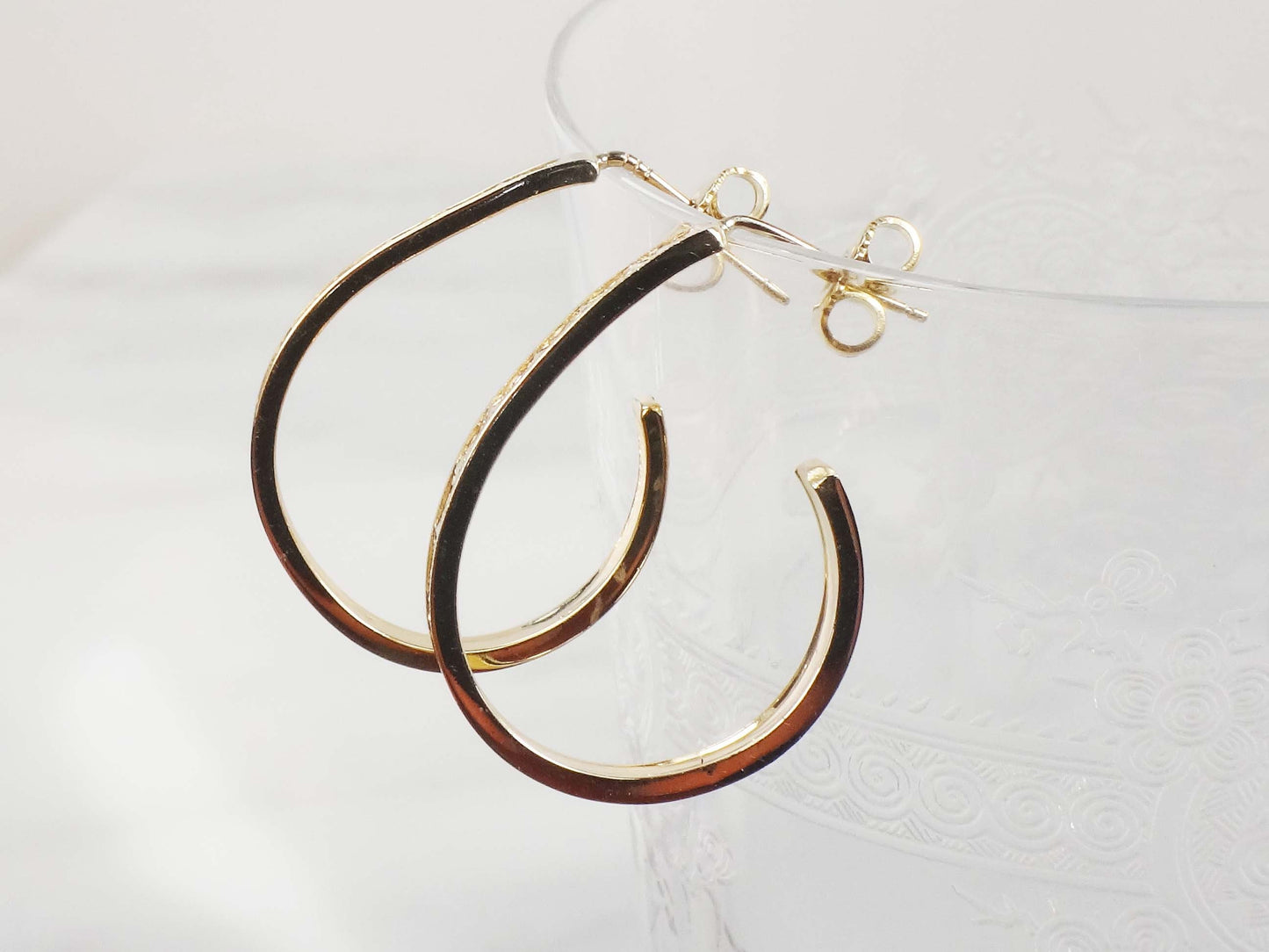 Vintage 14k Yellow Gold Natural Diamond Half Hoop Earrings Approx .40 CT TDW Large Gold Diamond Earrings