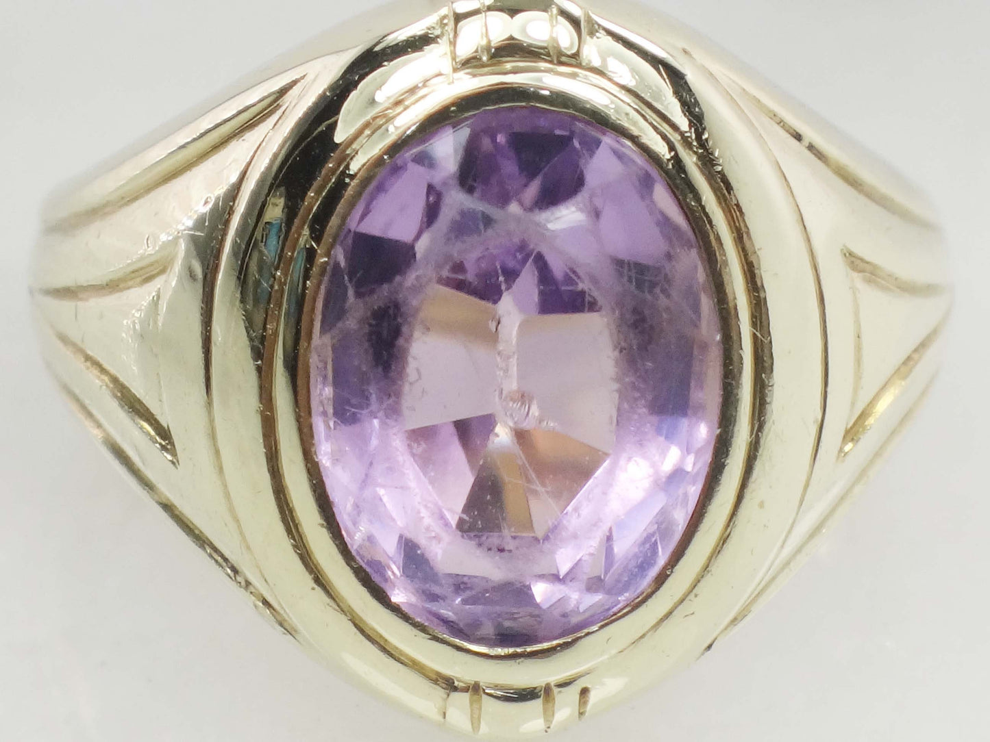 Vintage 14k Yellow Gold Natural Amethyst Ring Art Deco Purple Stone Ring - Pinky Ring Size 3.5