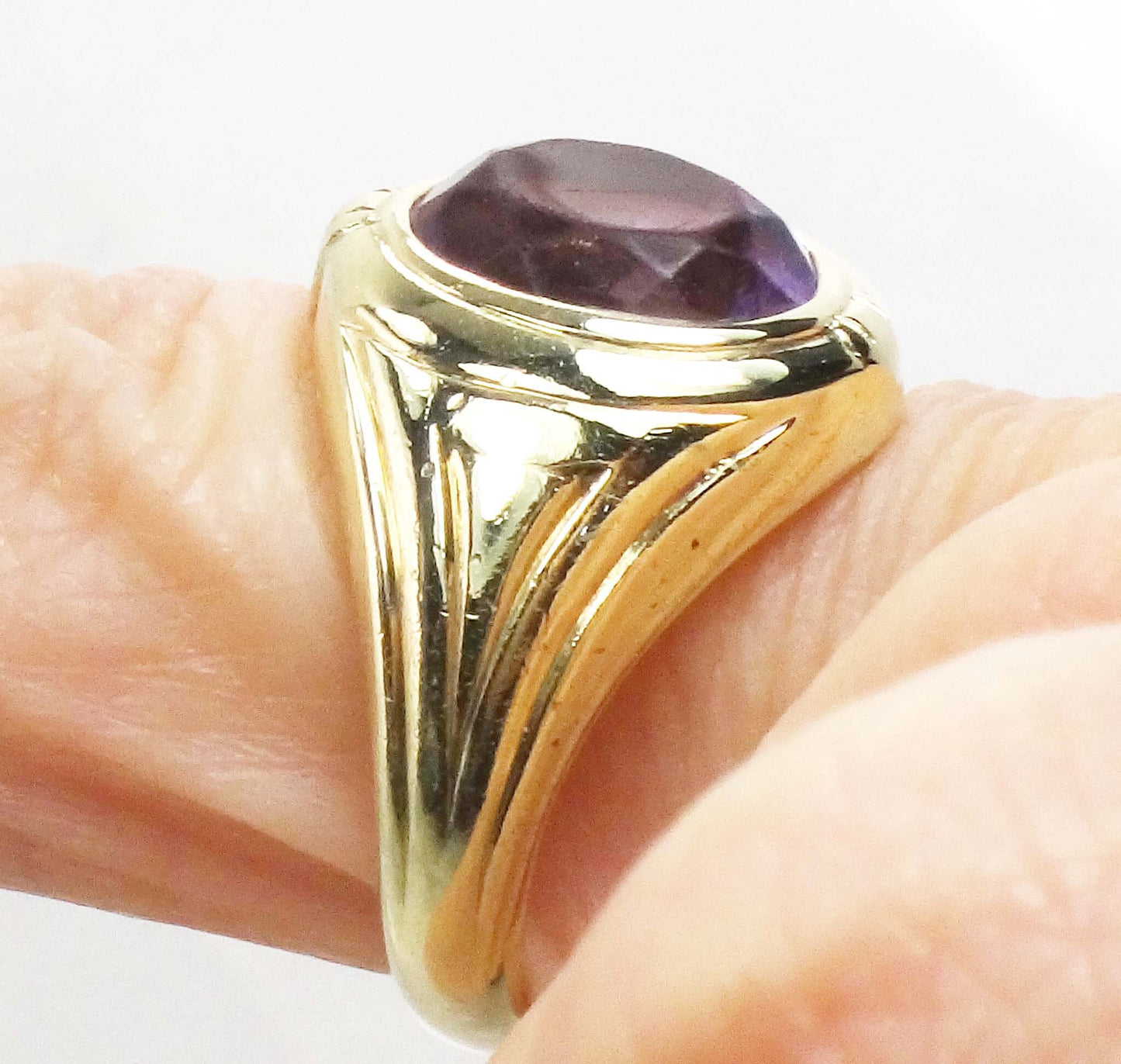 Vintage 14k Yellow Gold Natural Amethyst Ring Art Deco Purple Stone Ring - Pinky Ring Size 3.5