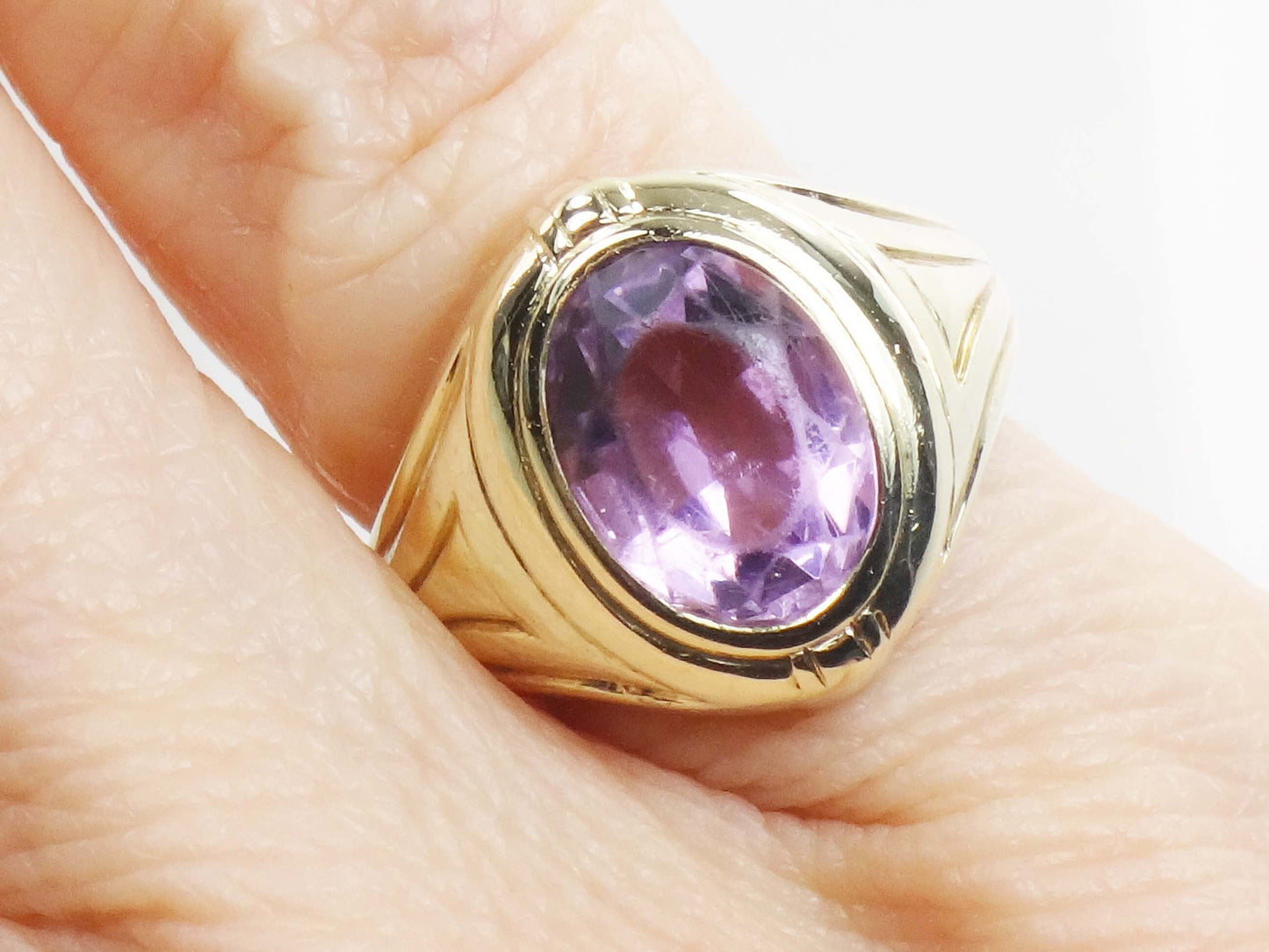 Vintage 14k Yellow Gold Natural Amethyst Ring Art Deco Purple Stone Ring - Pinky Ring Size 3.5