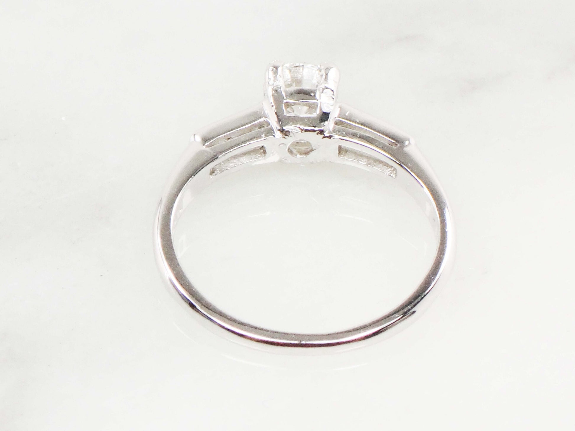 Vintage 14k White Gold Natural Diamond Engagement Ring GIA Certified .52 Carat Round Brilliant Diamond Engagement Ring Size 6.5