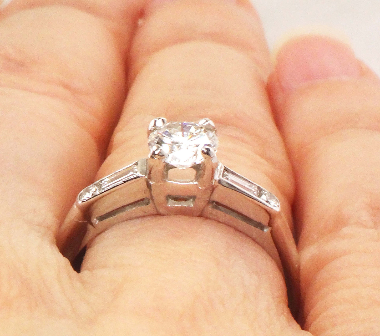 Vintage 14k White Gold Natural Diamond Engagement Ring GIA Certified .52 Carat Round Brilliant Diamond Engagement Ring Size 6.5