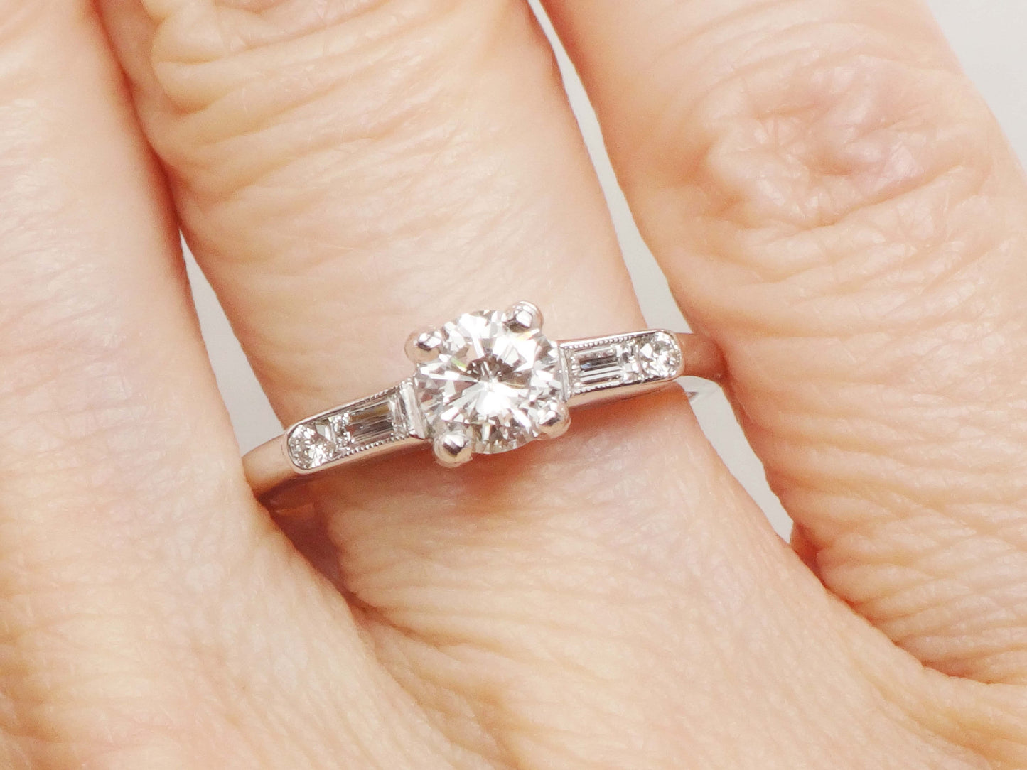 Vintage 14k White Gold Natural Diamond Engagement Ring GIA Certified .52 Carat Round Brilliant Diamond Engagement Ring Size 6.5