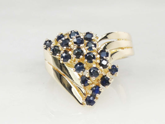 Vintage 14k Yellow Gold Sapphire Cluster Ring - Size 5.75
