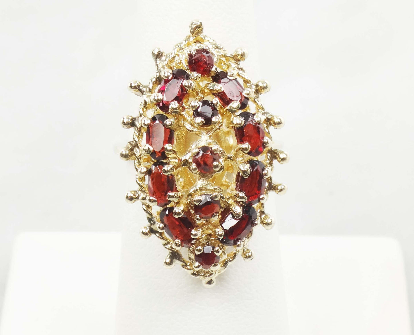 Vintage 14k Yellow Gold Large Garnet Cluster Ring - January Birthstone Ring - Size 6.5