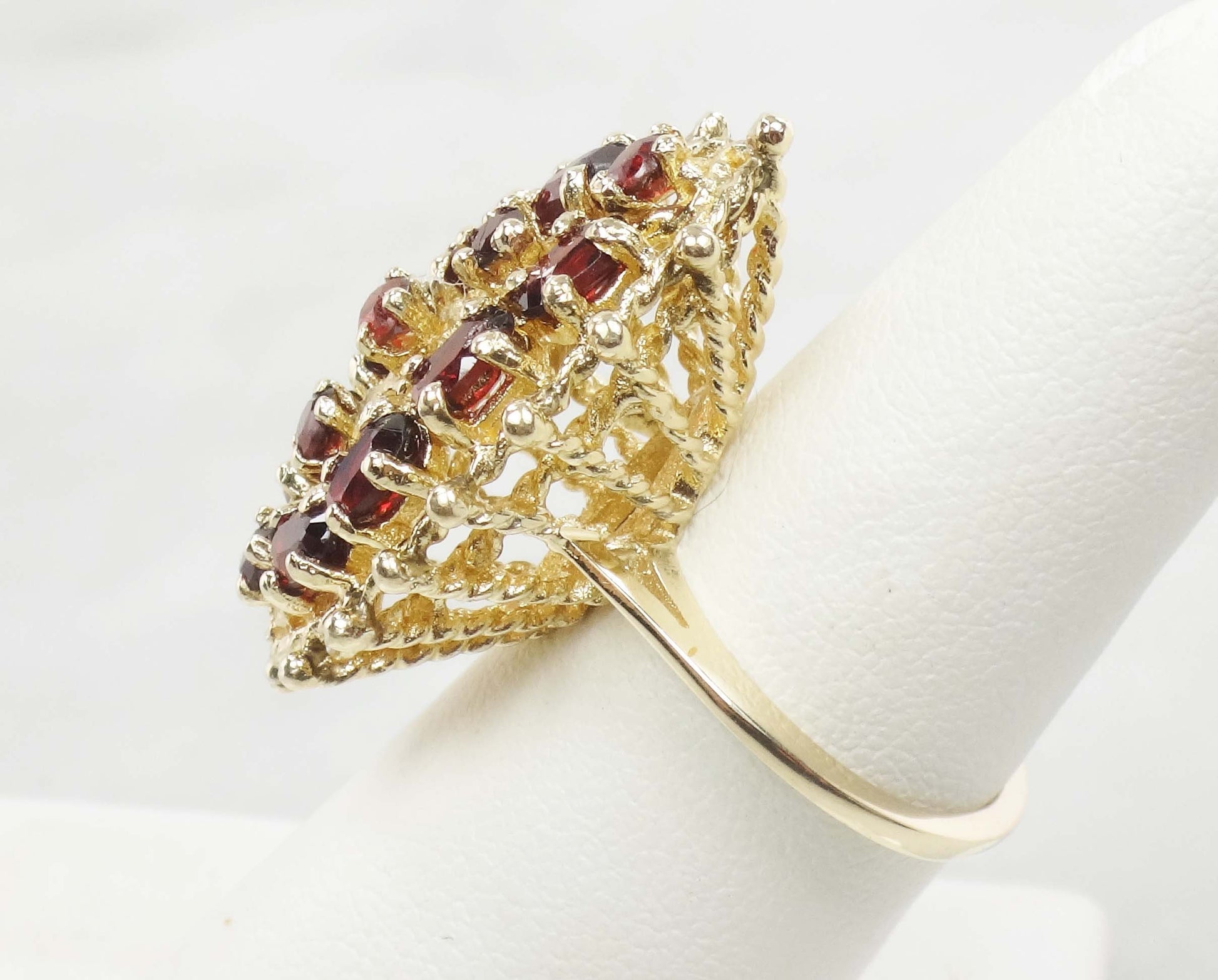 Vintage 14k Yellow Gold Large Garnet Cluster Ring - January Birthstone Ring - Size 6.5