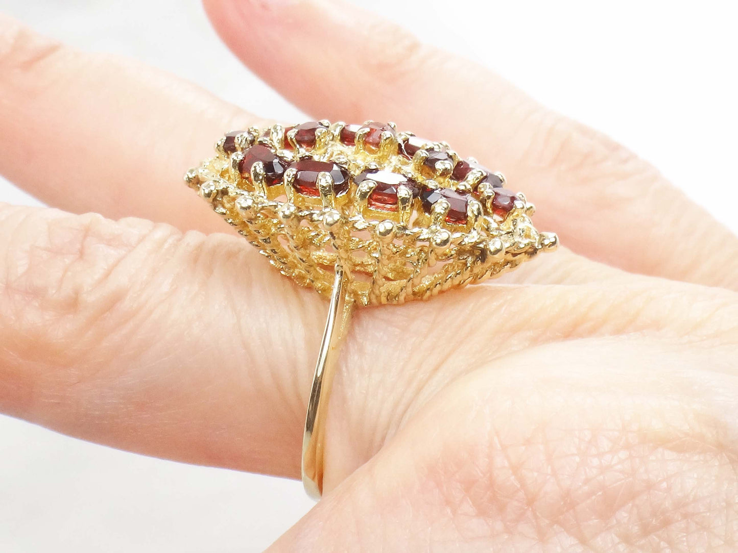 Vintage 14k Yellow Gold Large Garnet Cluster Ring - January Birthstone Ring - Size 6.5