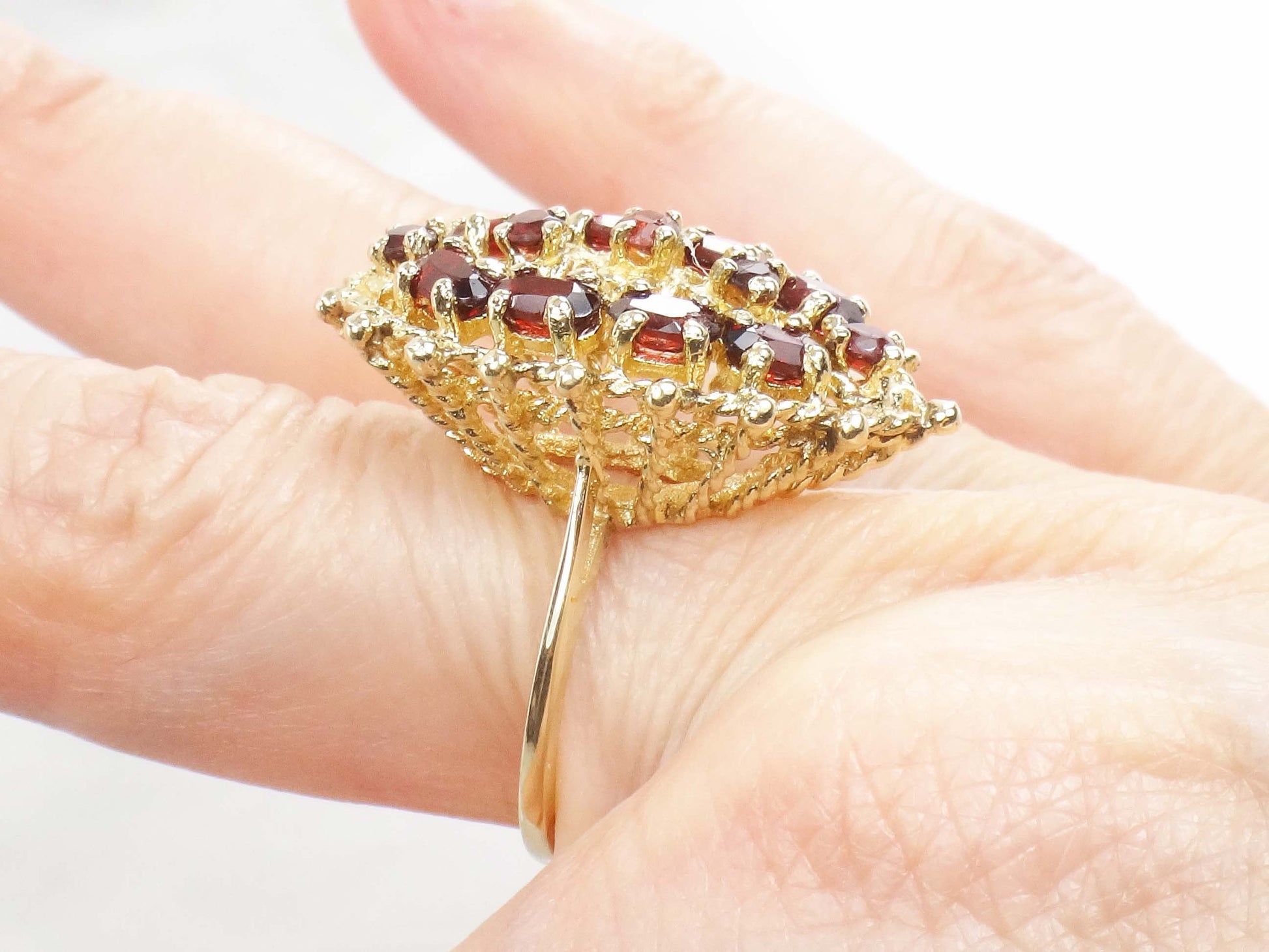 Vintage 14k Yellow Gold Large Garnet Cluster Ring - January Birthstone Ring - Size 6.5