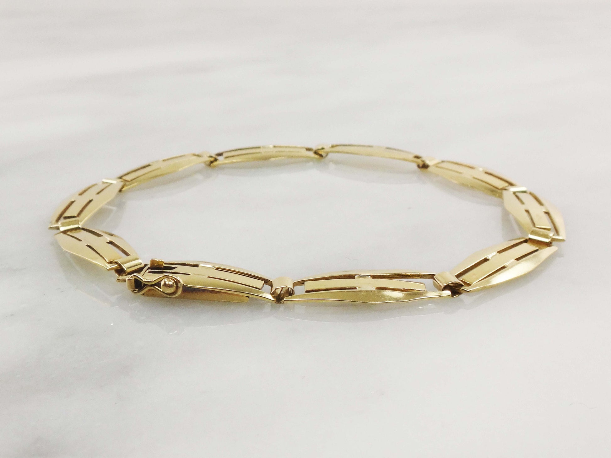 Vintage 14k Yellow Gold Geometric Link Bracelet - 1960s 7 5/8"
