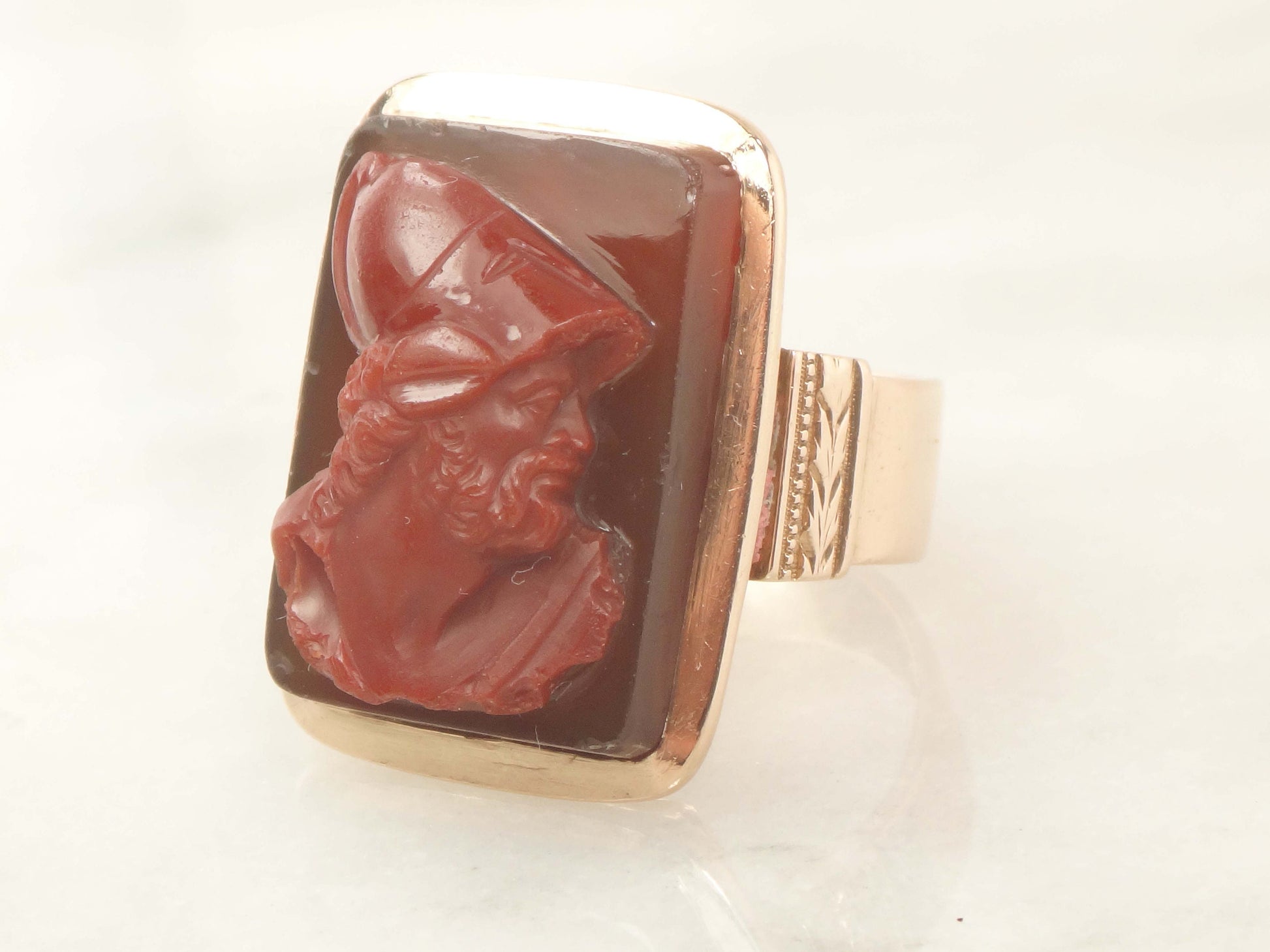 Vintage Victorian Carnelian Cameo Ring: 14k Rose Gold, Size 8