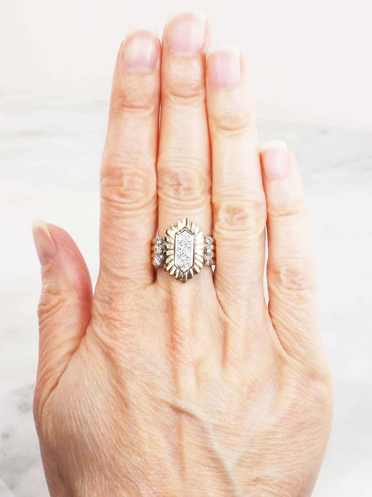 Vintage 14k Yellow Gold Pave Natural Diamond Cluster Ring Approx .30 CTS TDW Size 5.5