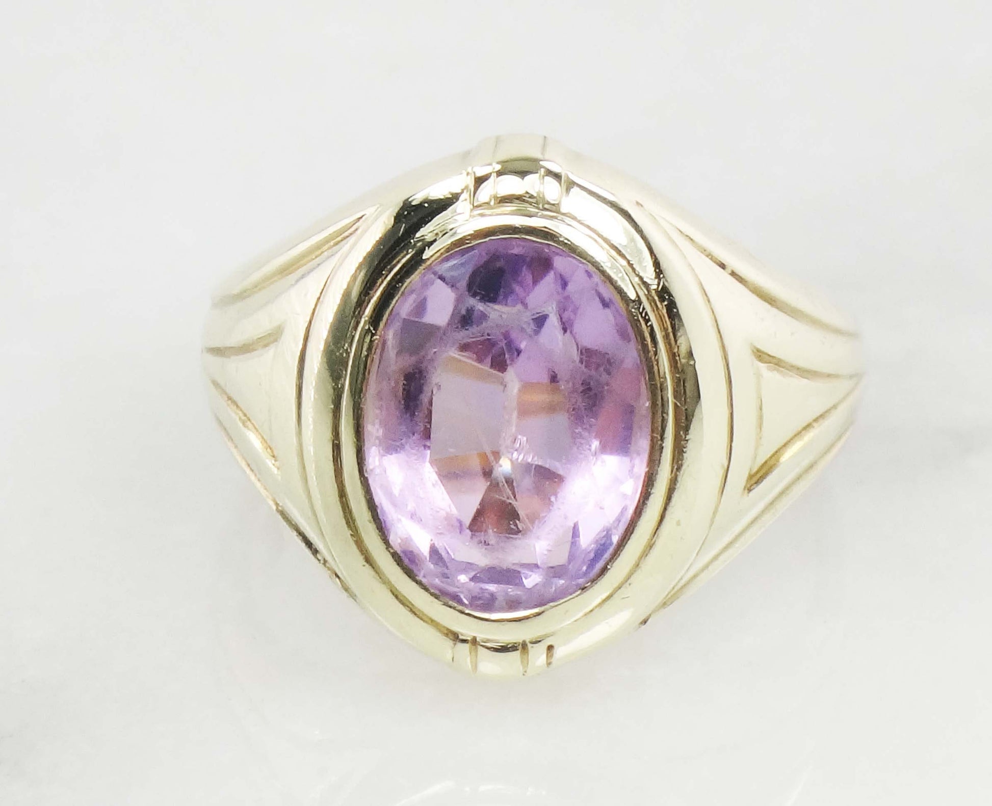 Vintage Art Deco 14k Yellow Gold Amethyst Ring - Size 3.5