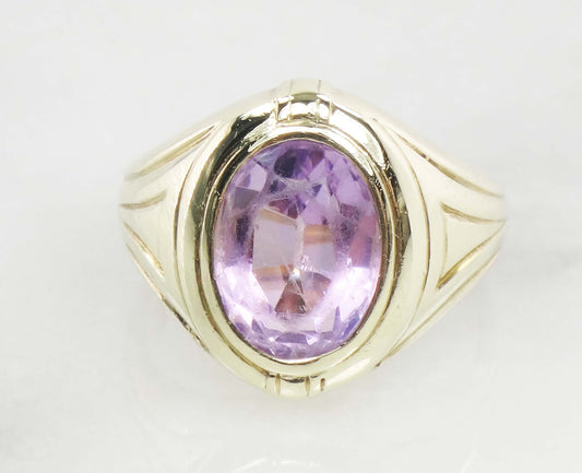 Vintage Art Deco 14k Yellow Gold Amethyst Ring - Size 3.5