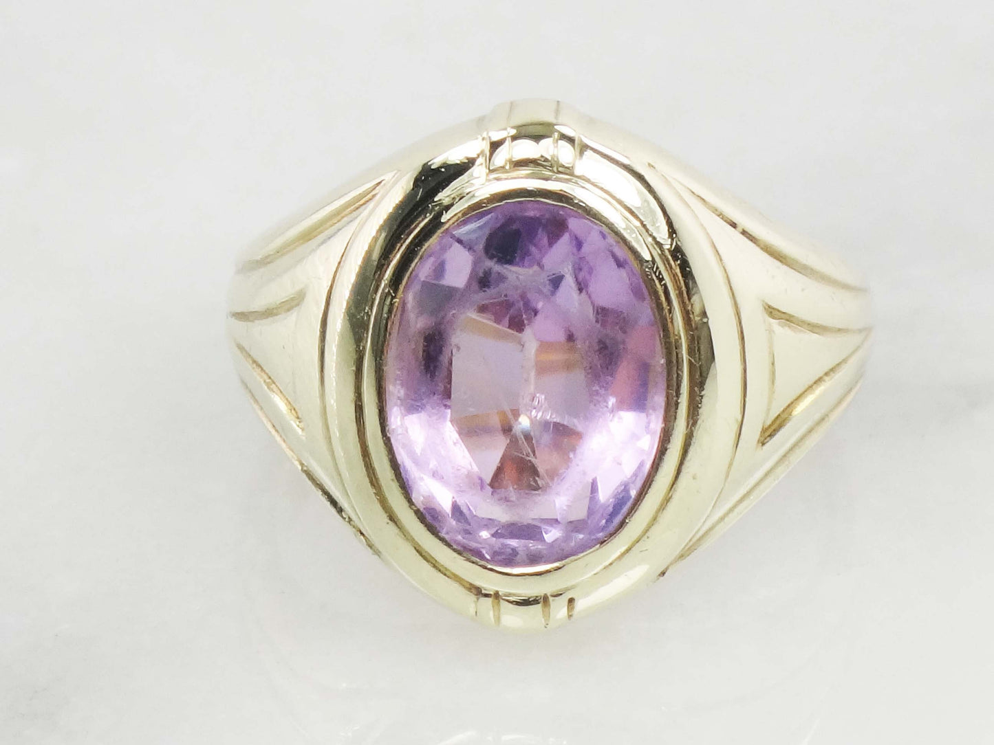 Vintage 14k Yellow Gold Natural Amethyst Ring Art Deco Purple Stone Ring - Pinky Ring Size 3.5