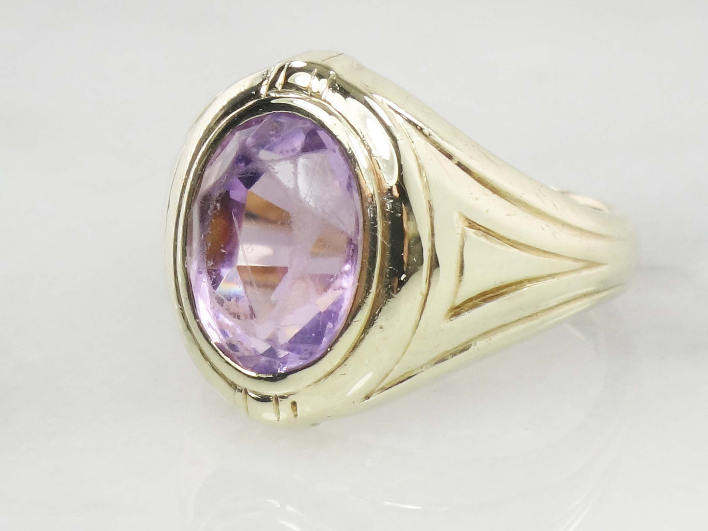 Vintage 14k Yellow Gold Natural Amethyst Ring Art Deco Purple Stone Ring - Pinky Ring Size 3.5