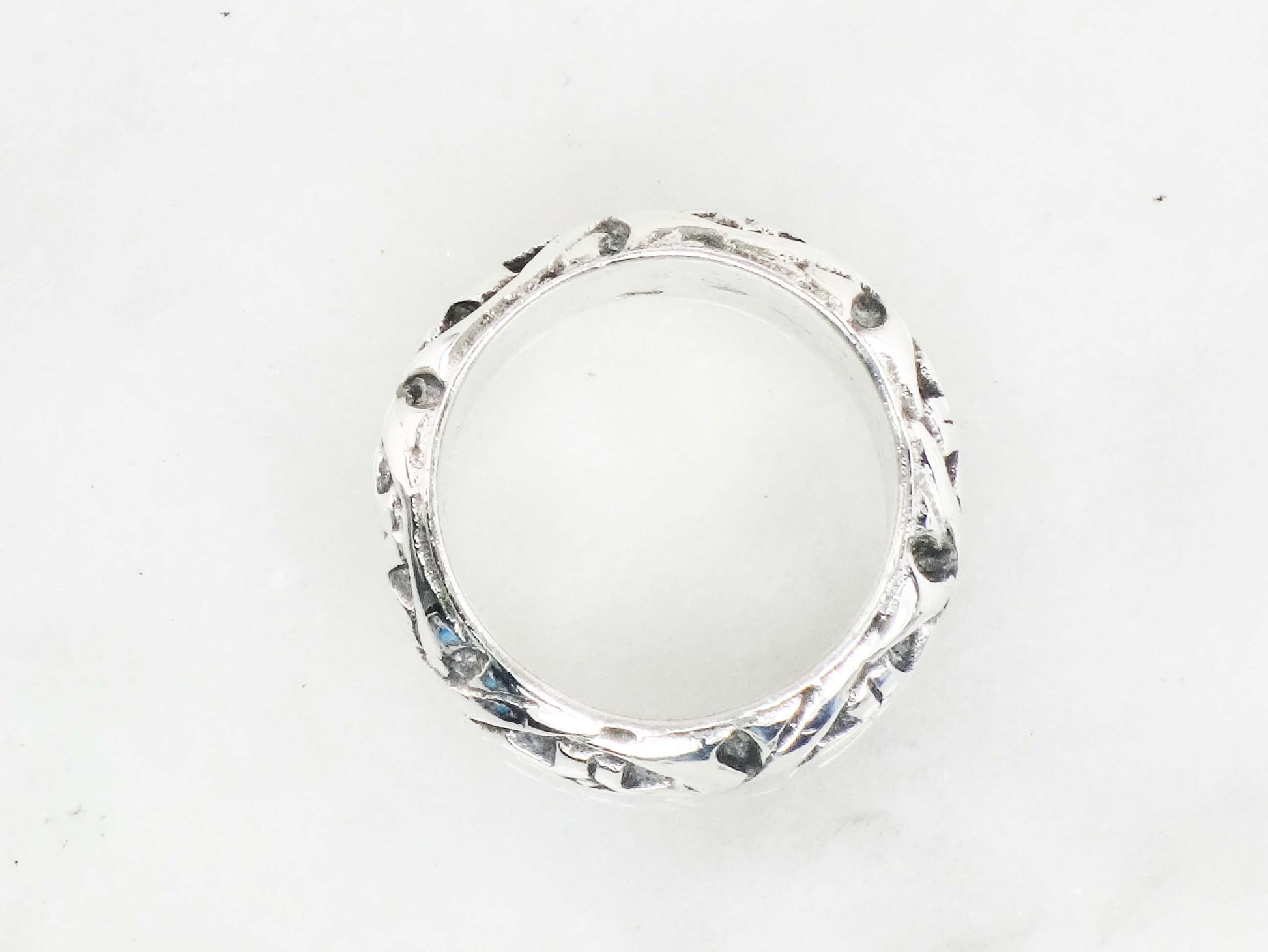 Vintage Sterling Silver Wide Floral Band 8 mm Silver Wedding Ring Size 7