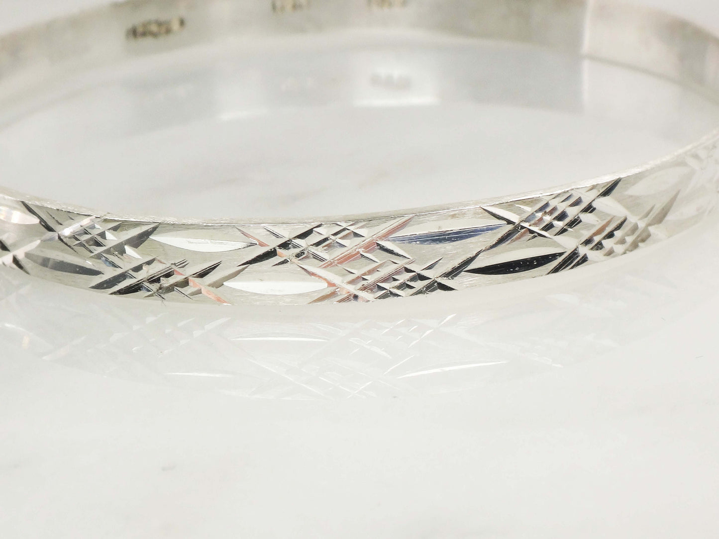 Vintage Sterling Silver Diamond Cut Bangle - Mexico 925 Large Sterling Slip On Bracelet