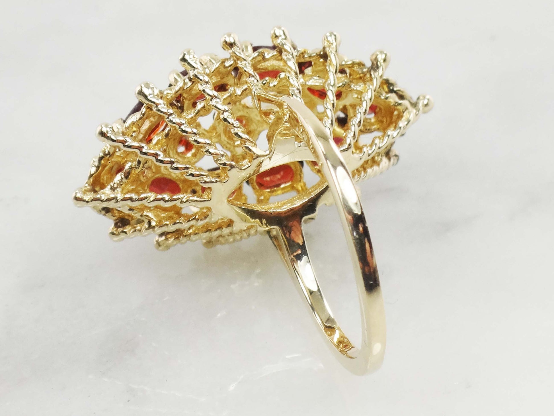 Vintage 14k Yellow Gold Large Garnet Cluster Ring - January Birthstone Ring - Size 6.5