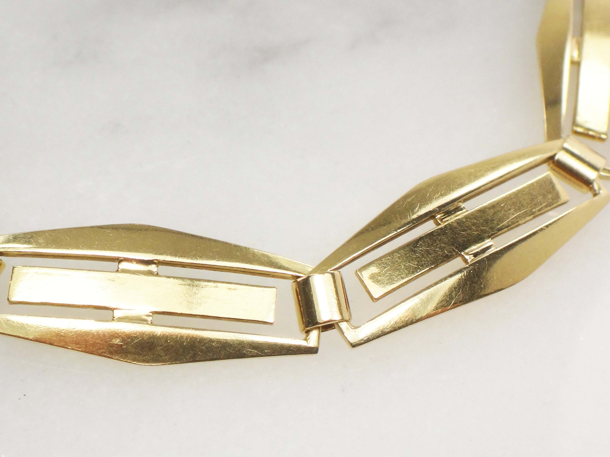 Vintage 14k Yellow Gold Geometric Link Bracelet - 1960s 7 5/8"