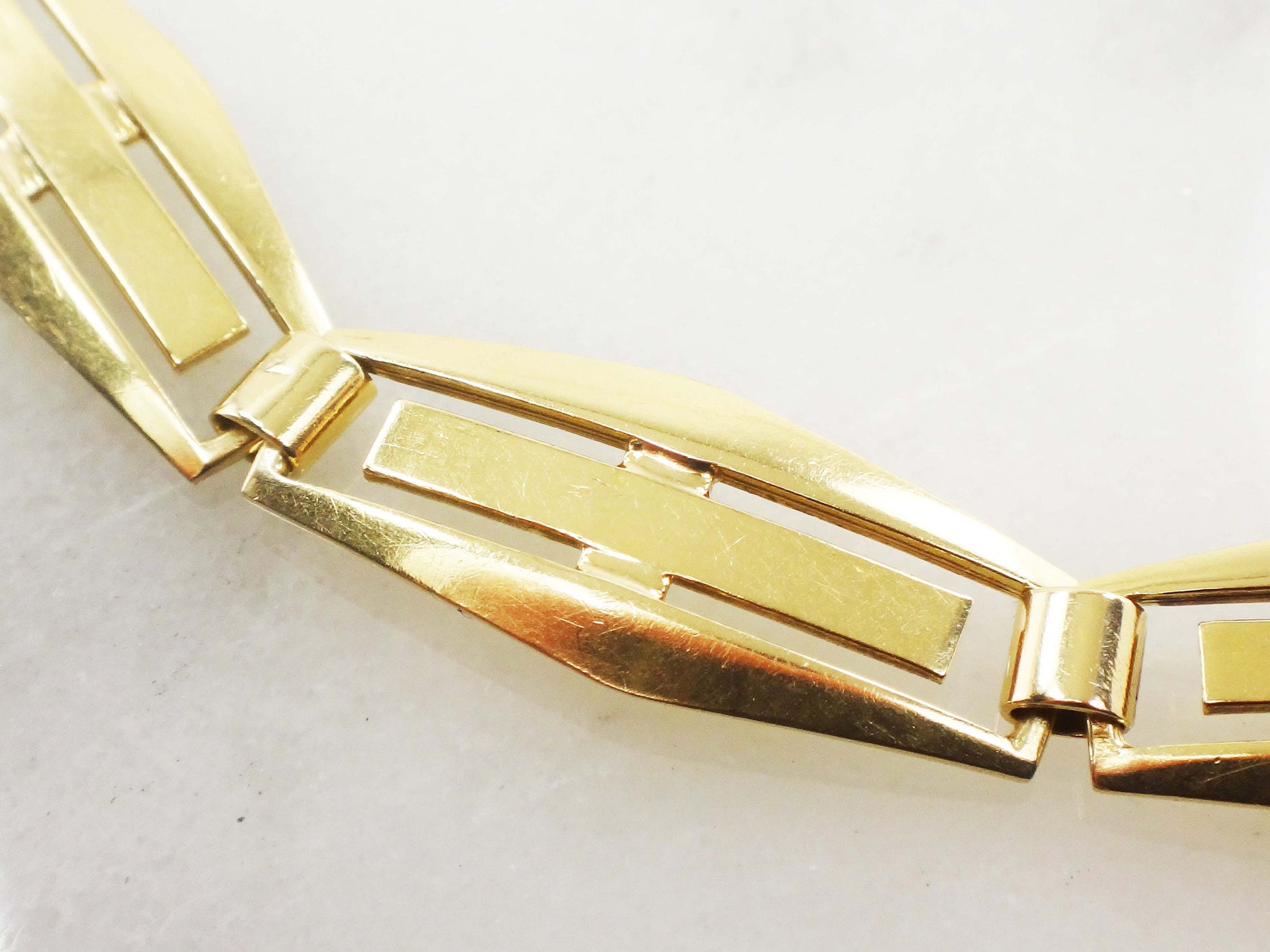 Vintage 14k Yellow Gold Geometric Link Bracelet - 1960s 7 5/8"