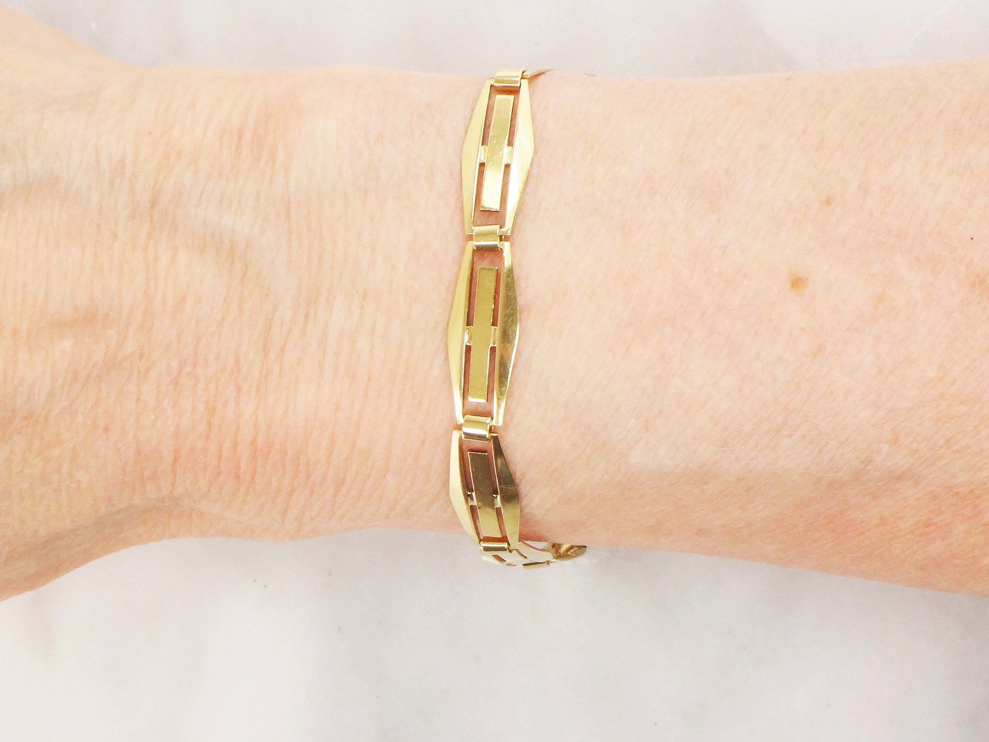 Vintage 14k Yellow Gold Geometric Link Bracelet - 1960s 7 5/8"