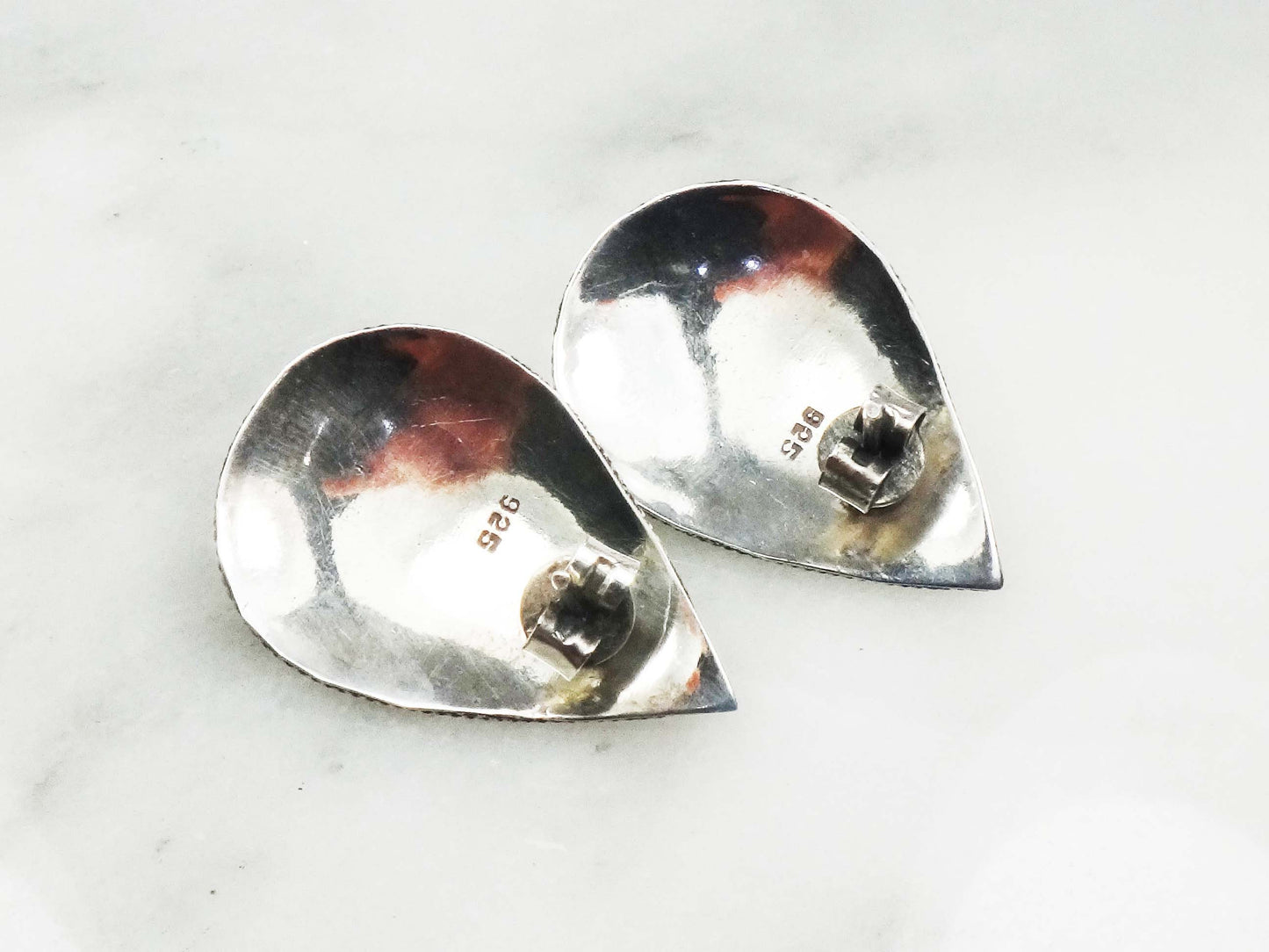 Vintage Large Sterling Silver Teardrop Shaped Garnet Earrings with Post Backs, January Birthstone