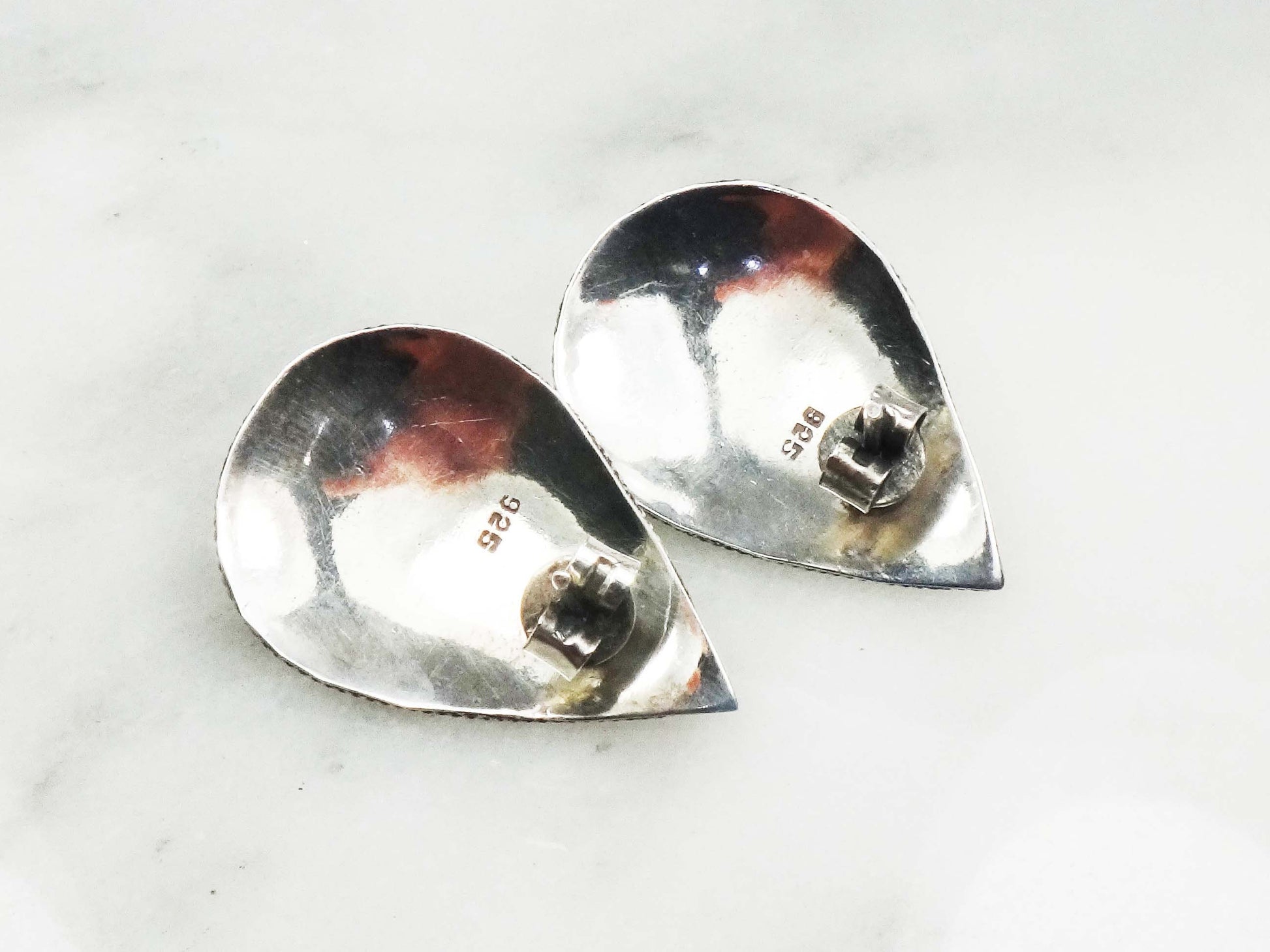 Vintage Large Sterling Silver Teardrop Shaped Garnet Earrings with Post Backs, January Birthstone