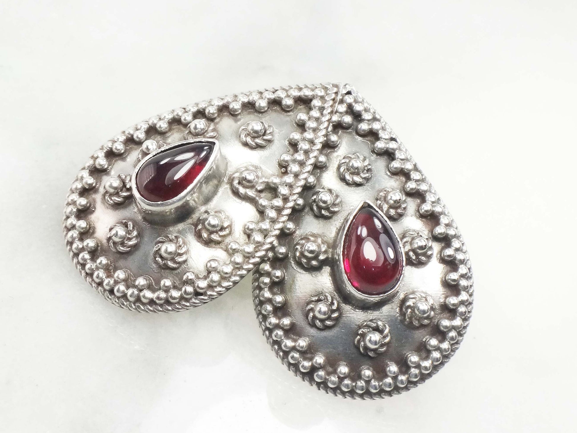 Vintage Large Sterling Silver Teardrop Shaped Garnet Earrings with Post Backs, January Birthstone
