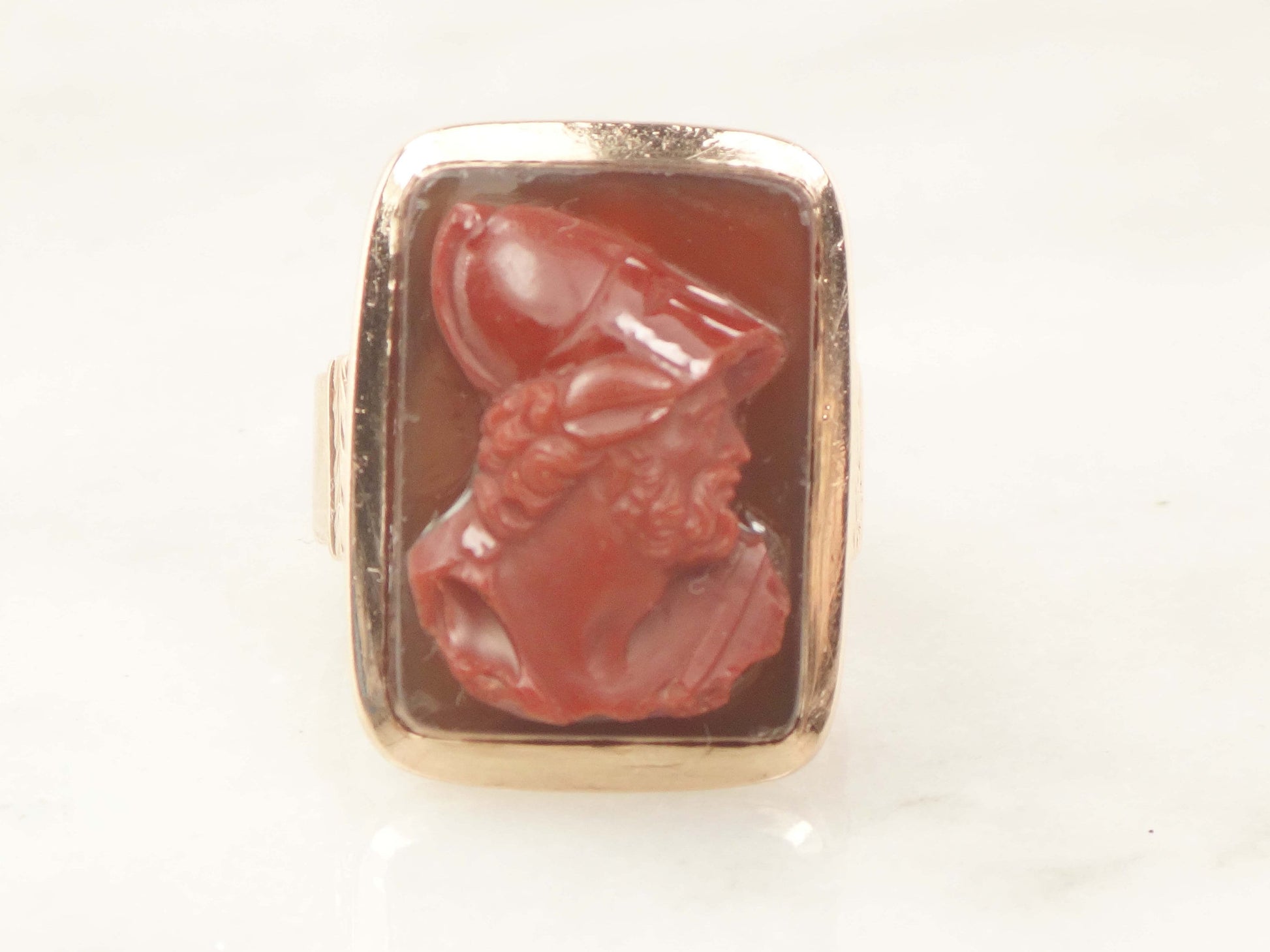 Vintage Victorian Carnelian Cameo Ring: 14k Rose Gold, Size 8