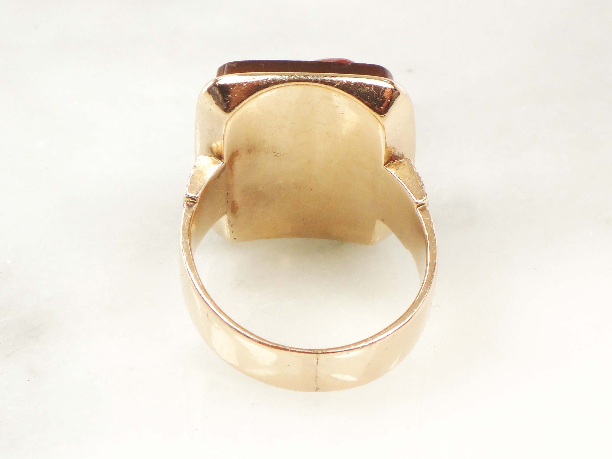 Vintage Victorian Carnelian Cameo Ring: 14k Rose Gold, Size 8