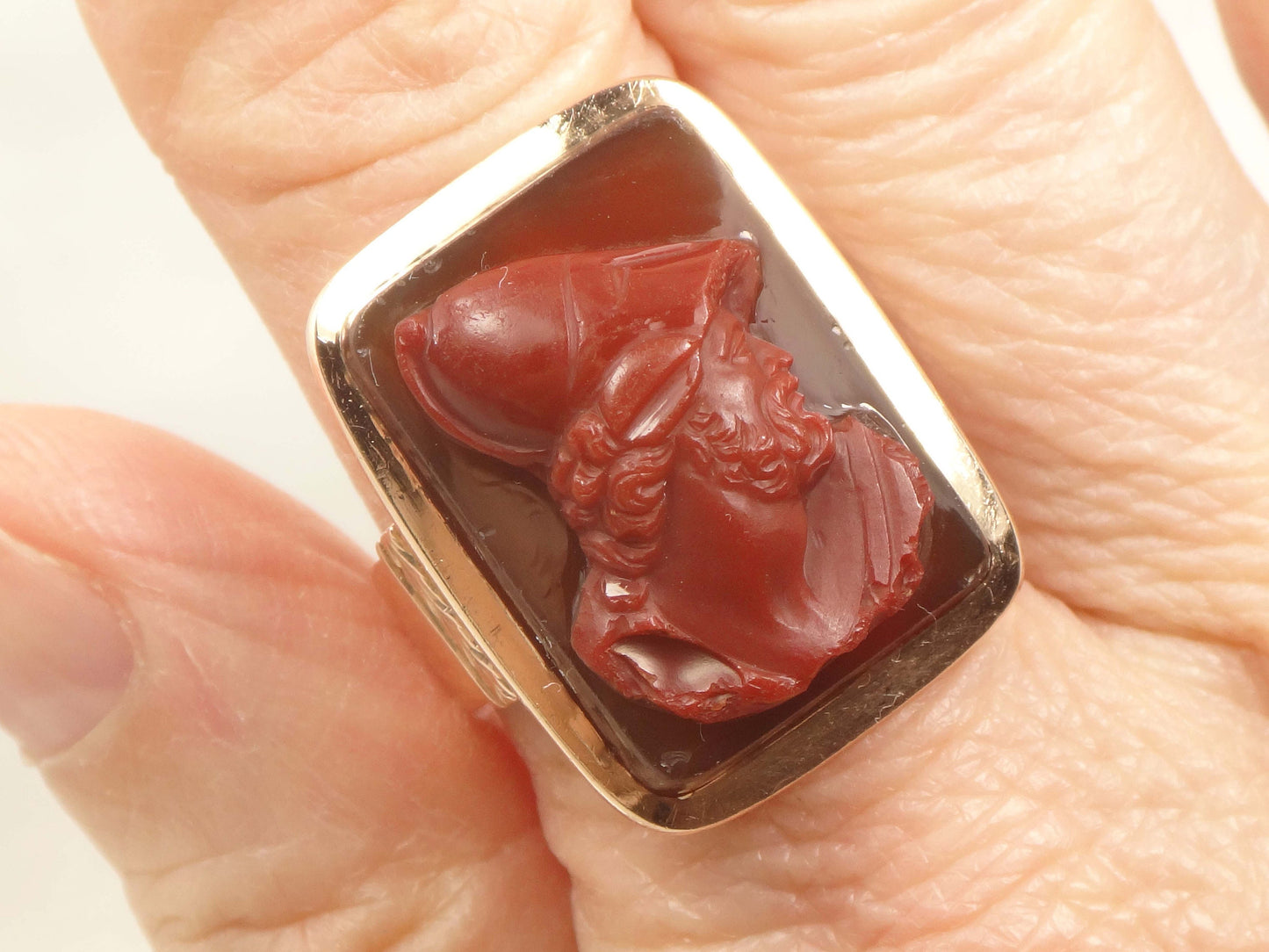 Vintage Victorian 14k Rose Gold Carnelian Hardstone Cameo Ring - Antique Cameo Ring - Size 8