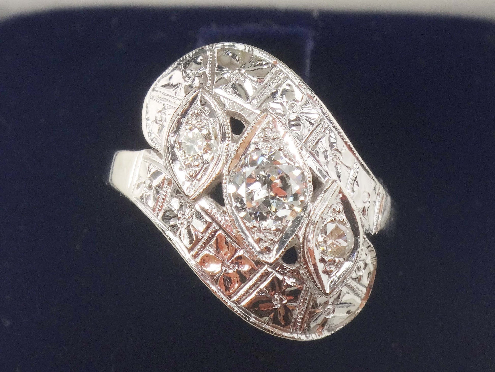 Vintage 14k White Gold Natural Diamond Orange Blossom Ring Circa 1940s Alternative Engagement Ring
