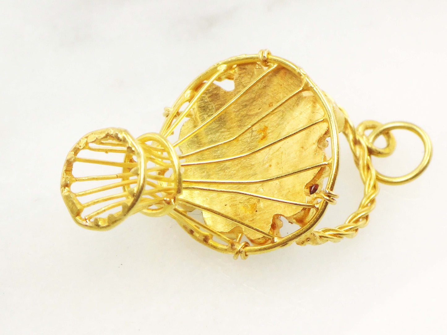 Vintage 18k Gold Turquoise Basket Charm 3D Basket Charm 18k Gold Blue Turquoise Charm Gold Basket Charm Gold Basket Pendant