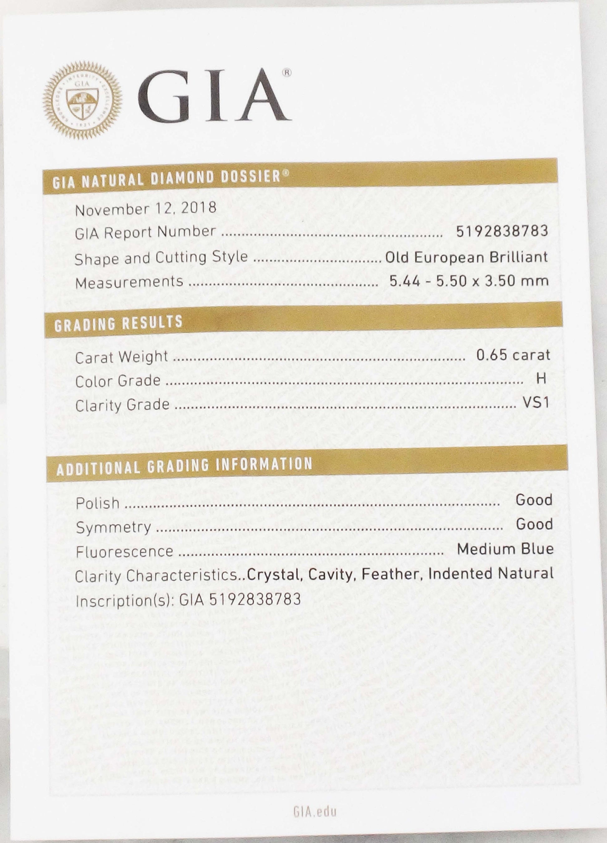 Old European Cut Diamond Engagement Ring - Art Deco 14k Gold .65 Carat GIA Certified Natural Diamond Solitaire- Circa 1920's - Fine Jewelry